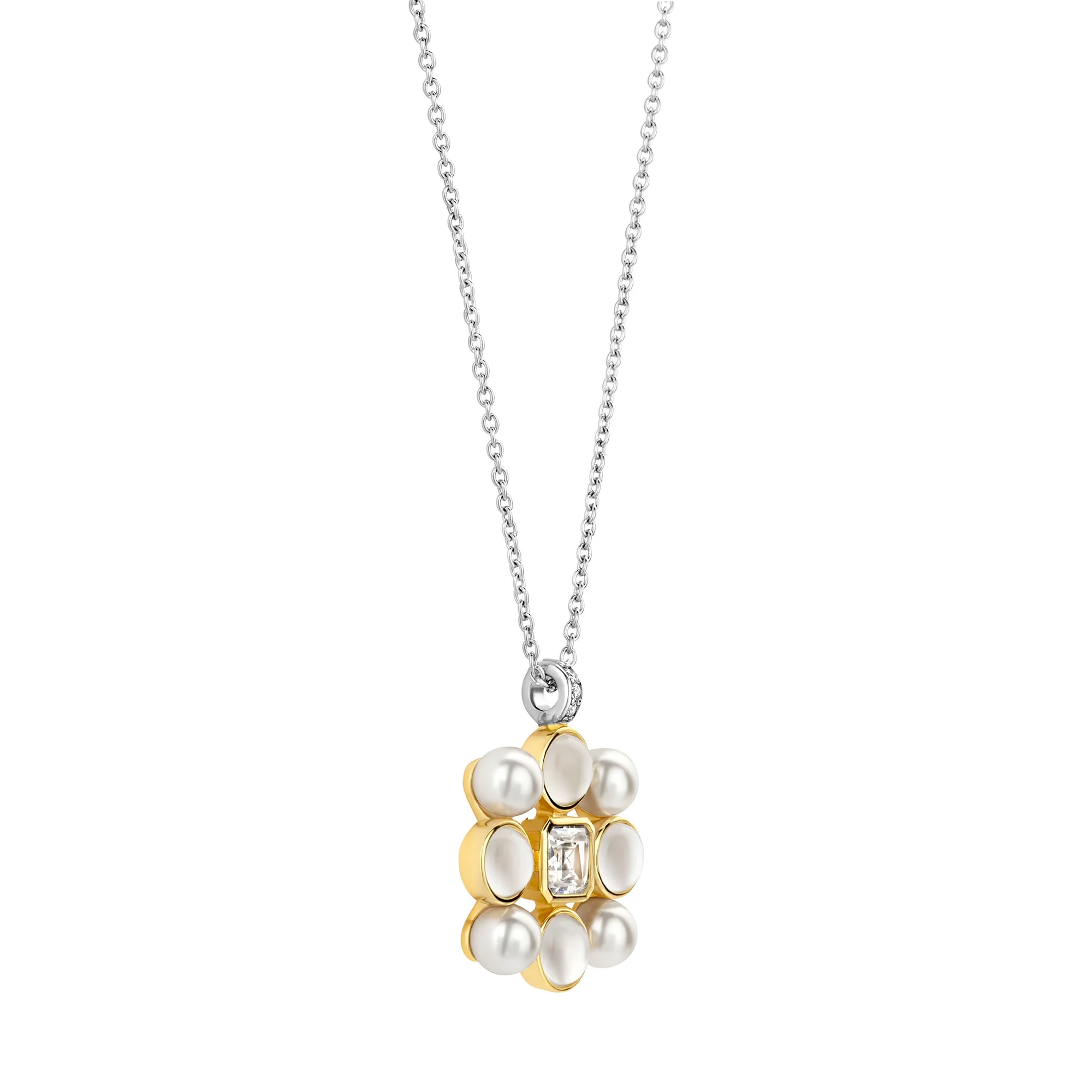 Ti Sento Yellow Gold Plated Synthetic Pearl and Cubic Zirconia Necklace 34046YP - Image 2