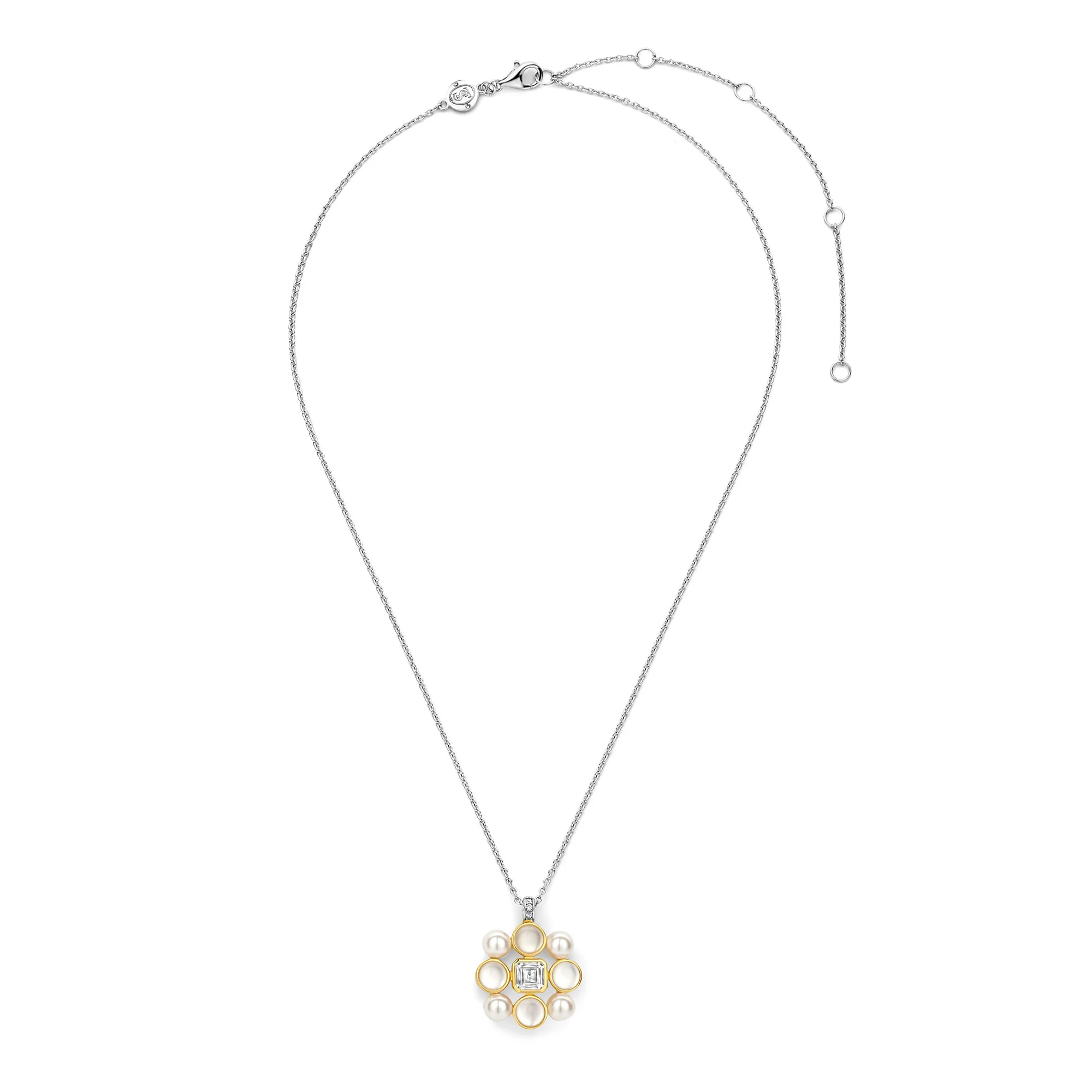 Ti Sento Yellow Gold Plated Synthetic Pearl and Cubic Zirconia Necklace 34046YP - Image 4