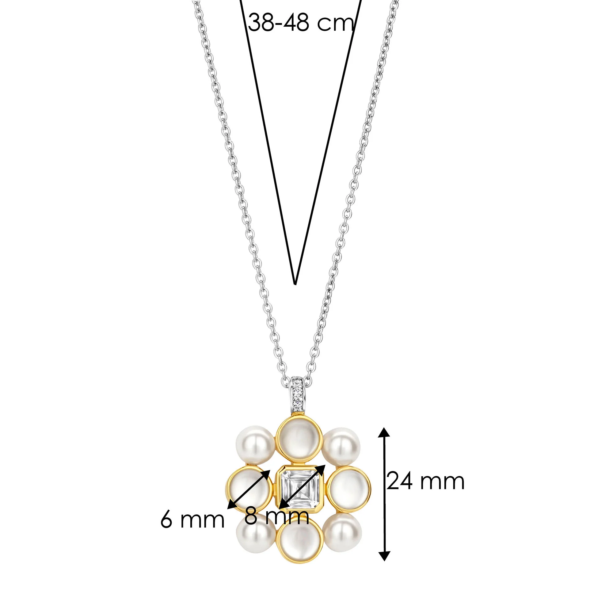 Ti Sento Yellow Gold Plated Synthetic Pearl and Cubic Zirconia Necklace 34046YP - Image 6