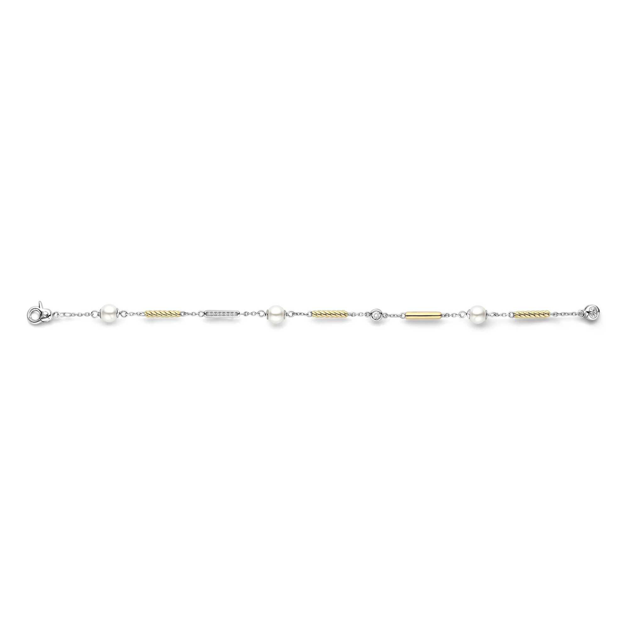 Ti Sento Yellow Gold Plated Synthetic Pearl and Cubic Zirconia Rope Twist Bracelet 23070ZY - Image 2