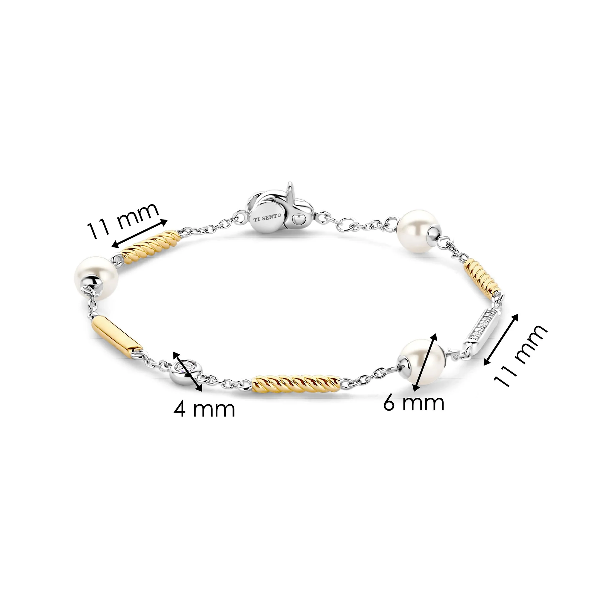 Ti Sento Yellow Gold Plated Synthetic Pearl and Cubic Zirconia Rope Twist Bracelet 23070ZY - Image 3