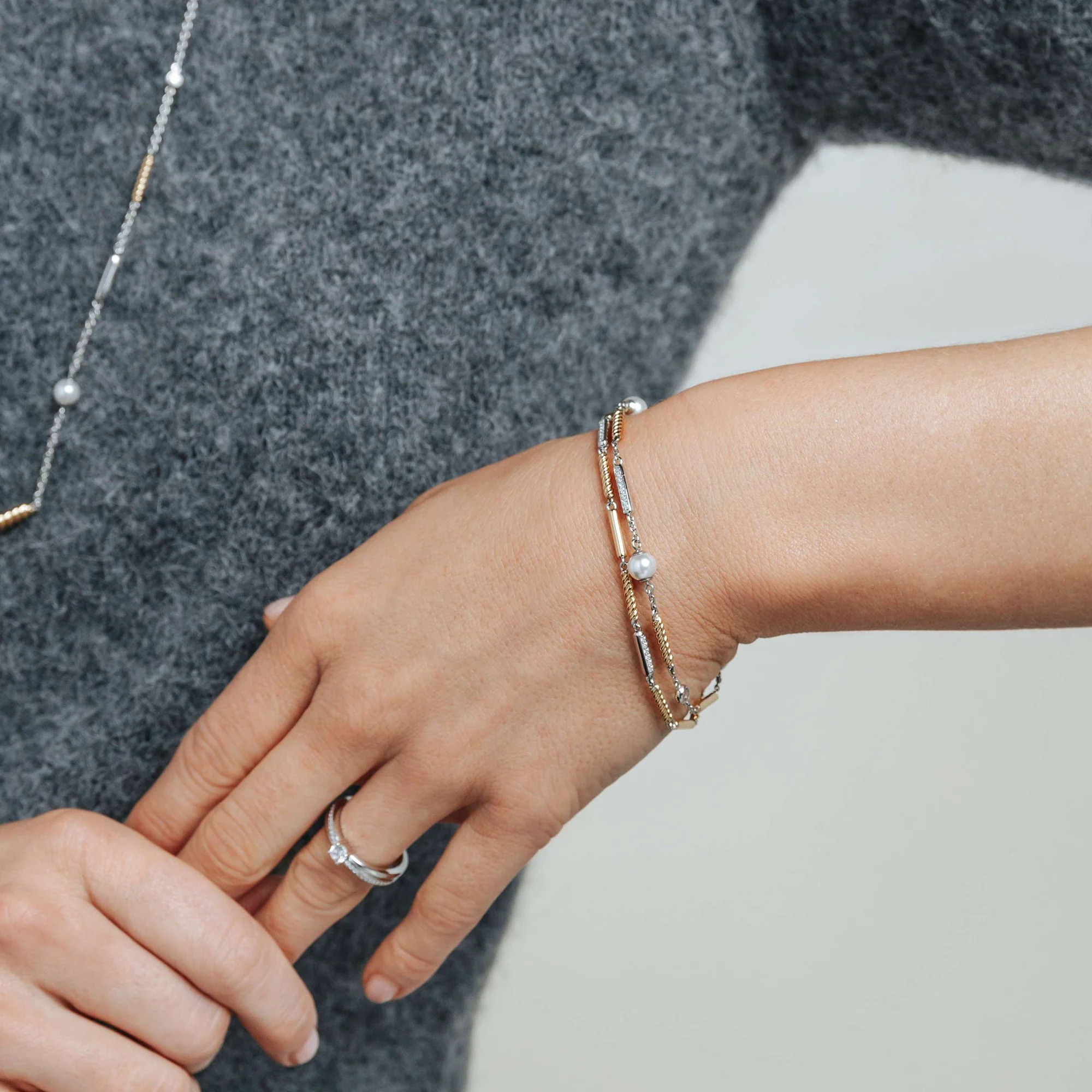 Ti Sento Yellow Gold Plated Synthetic Pearl and Cubic Zirconia Rope Twist Bracelet 23070ZY - Image 4