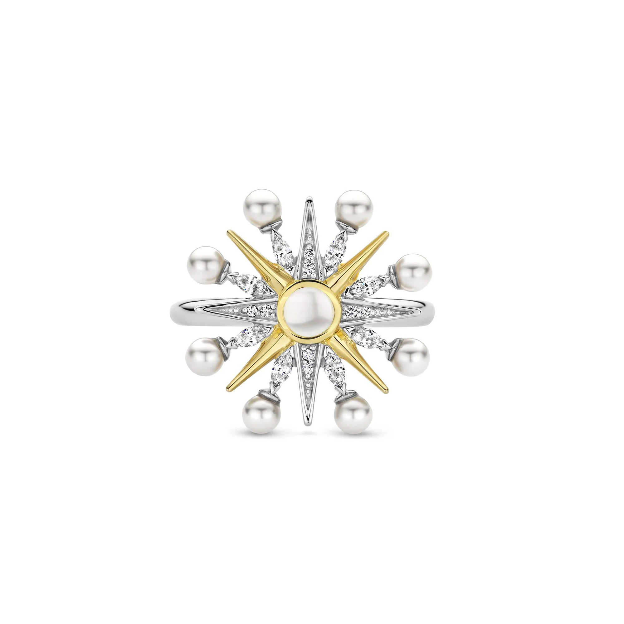 Ti Sento Yellow Gold Plated Synthetic Pearl and Cubic Zirconia Star Ring 12301YP (54) - Image 3