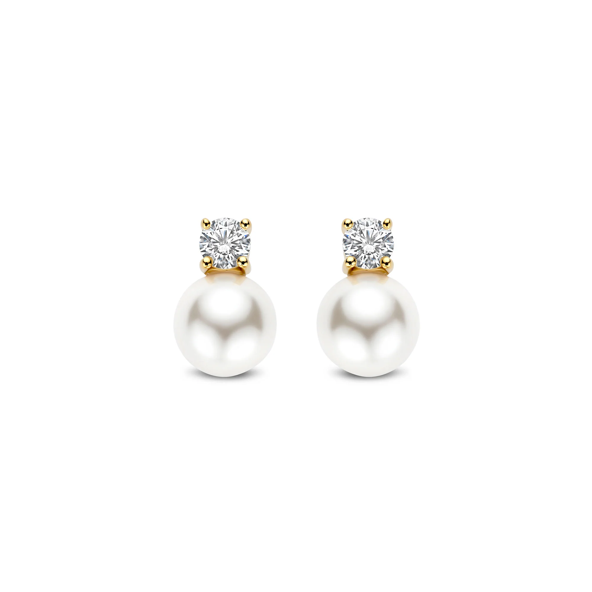 Ti Sento Yellow Gold Plated Synthetic Pearl and Cubic Zirconia Stud Earrings 78060YP - Image 2
