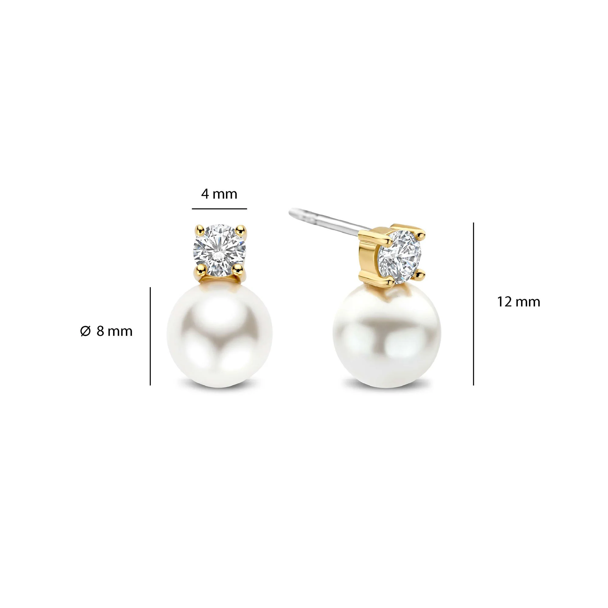 Ti Sento Yellow Gold Plated Synthetic Pearl and Cubic Zirconia Stud Earrings 78060YP - Image 3
