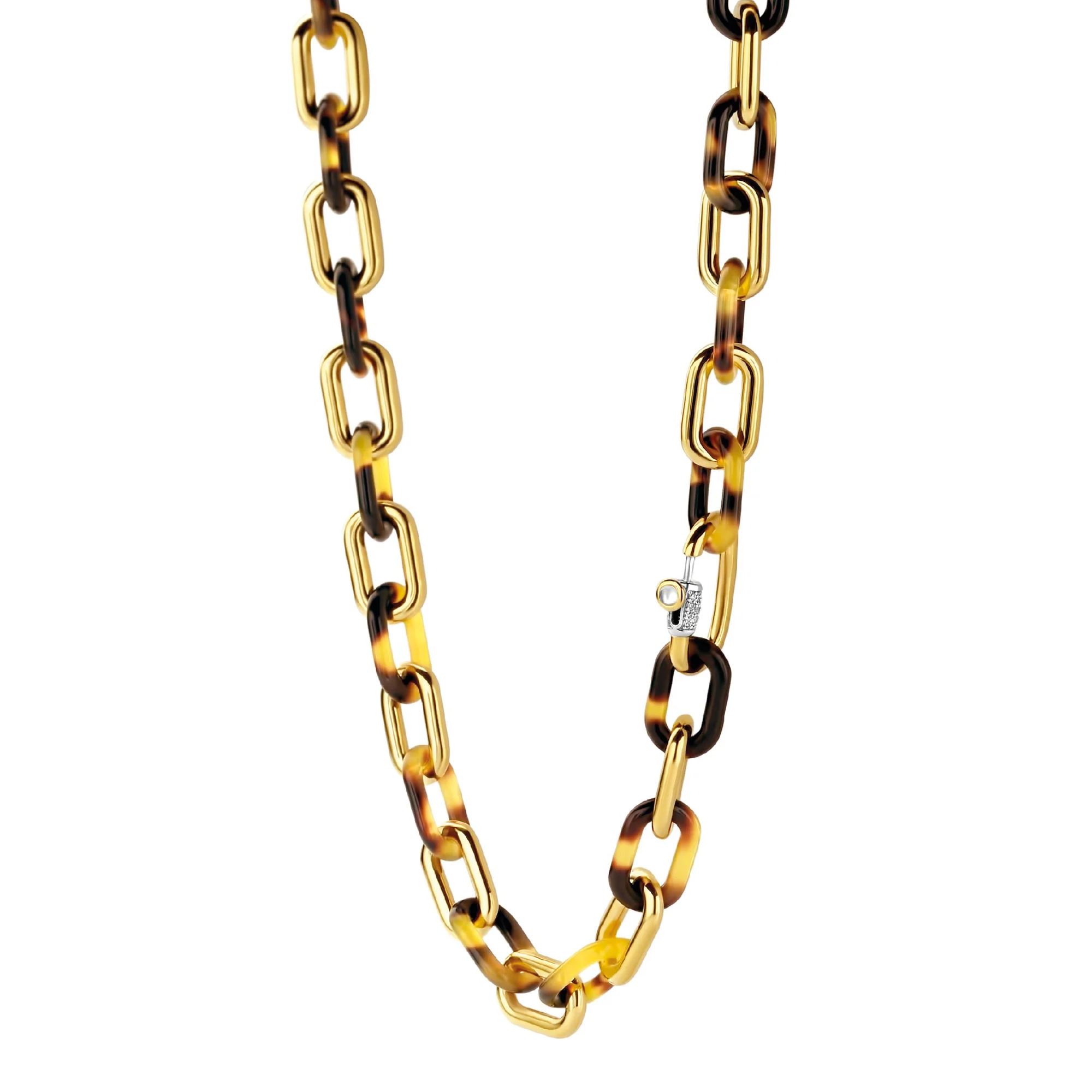 Ti Sento Yellow Gold Plated Tortoise Shell Brown Oval Linked Necklace 3956TU - Image 2