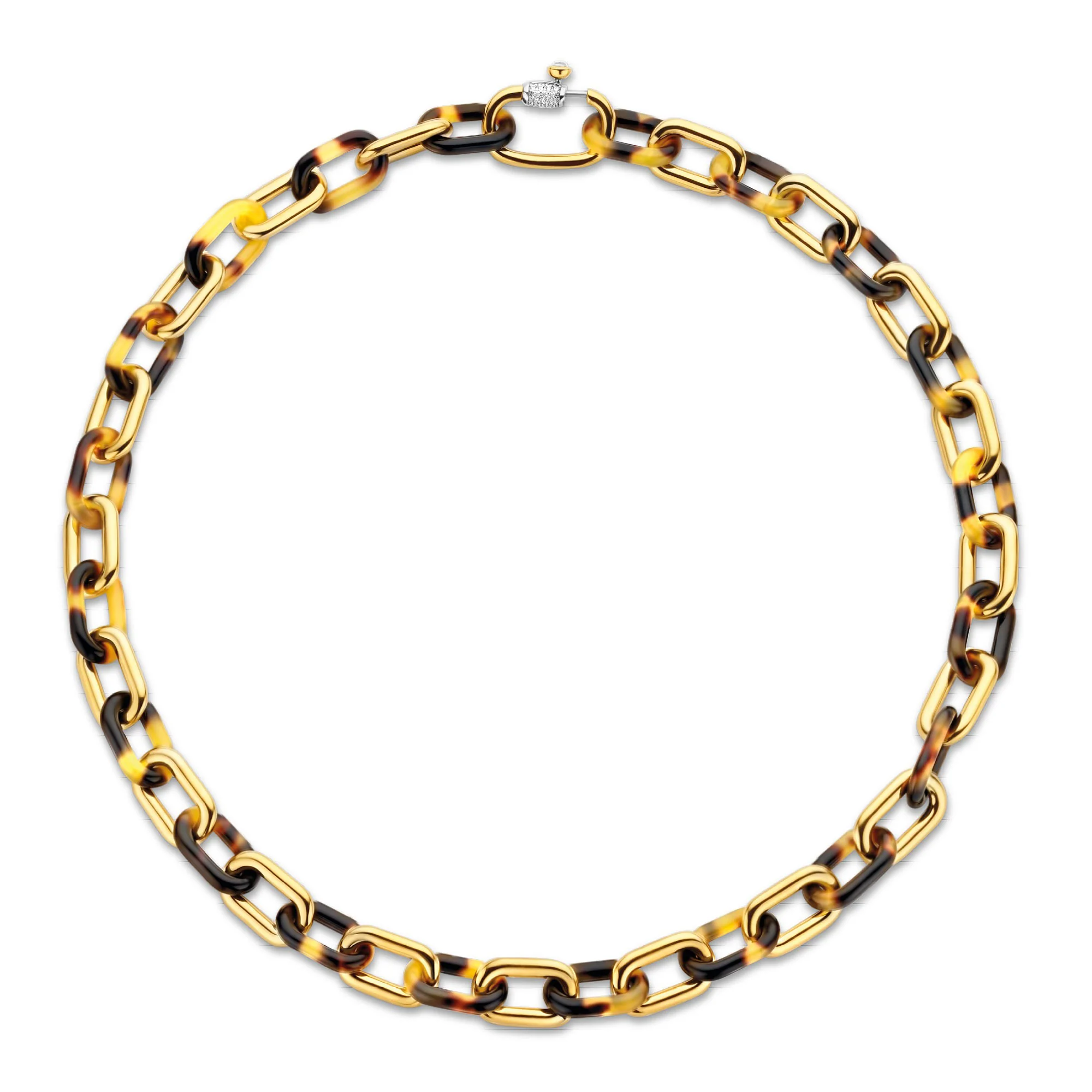 Ti Sento Yellow Gold Plated Tortoise Shell Brown Oval Linked Necklace 3956TU - Image 3