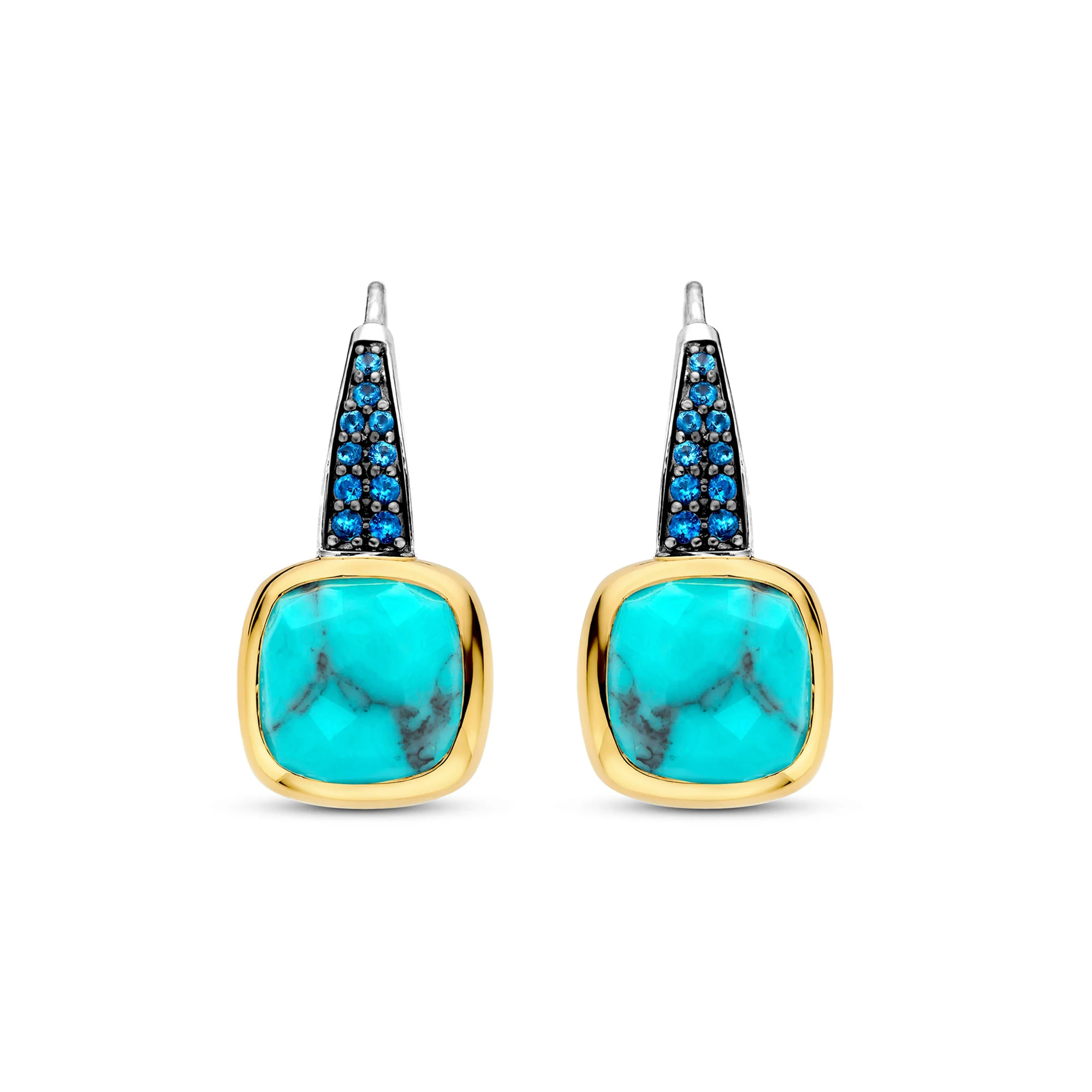 Ti Sento Yellow Gold Plated Turquoise Blue and Blue Cubic Zirconia Drop Earrings 7969TQ - Image 2