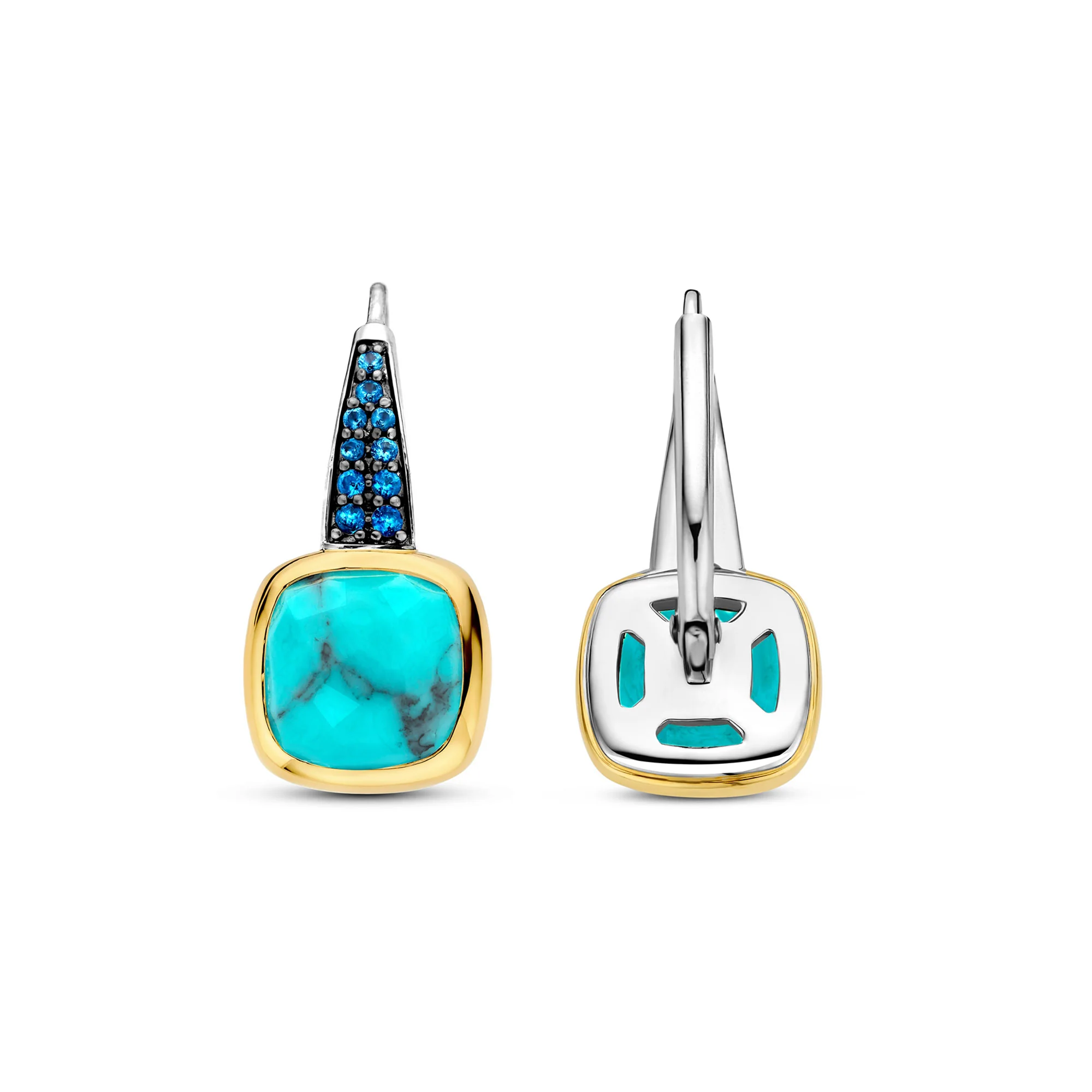 Ti Sento Yellow Gold Plated Turquoise Blue and Blue Cubic Zirconia Drop Earrings 7969TQ - Image 3