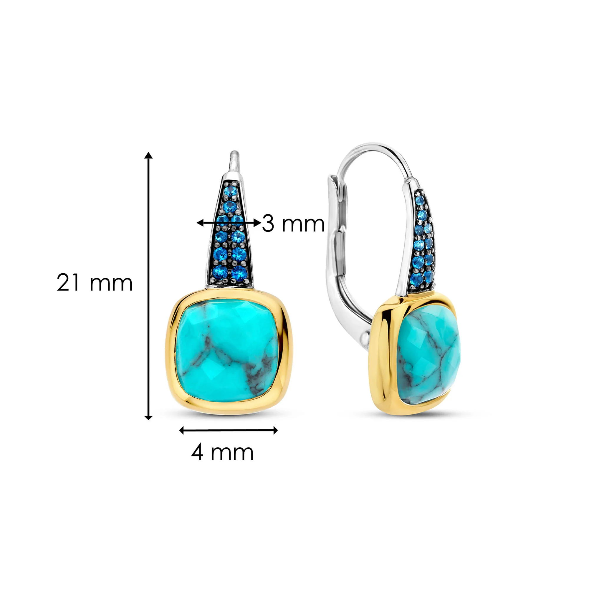 Ti Sento Yellow Gold Plated Turquoise Blue and Blue Cubic Zirconia Drop Earrings 7969TQ - Image 4