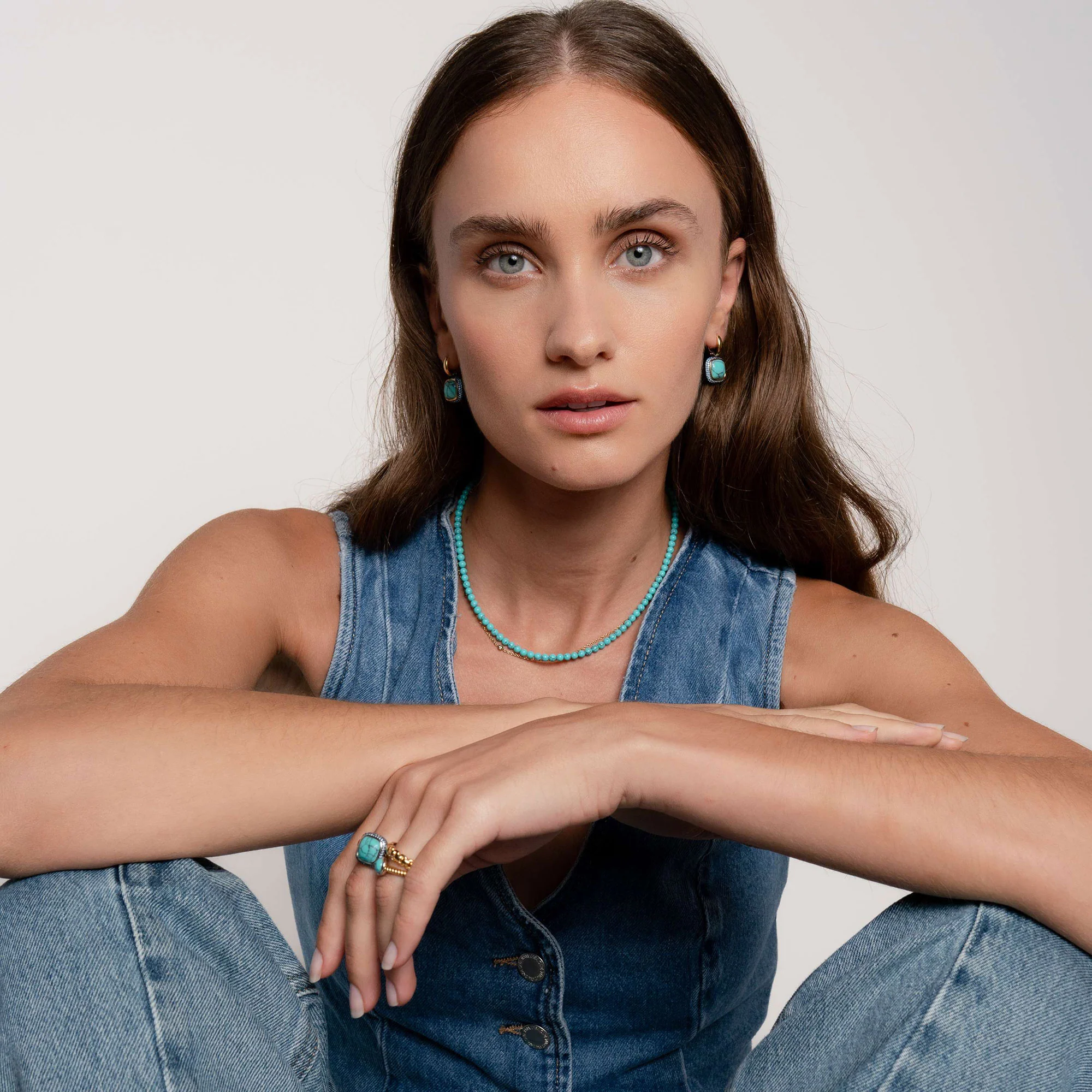Ti Sento Yellow Gold Plated Turquoise Blue and Blue Cubic Zirconia Drop Hoop Earrings - Image 5