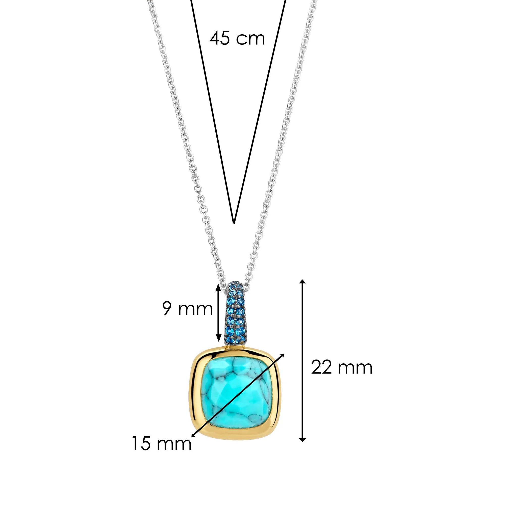 Ti Sento Yellow Gold Plated Turquoise Blue and Blue Cubic Zirconia Pendant 6829TQ - Image 5