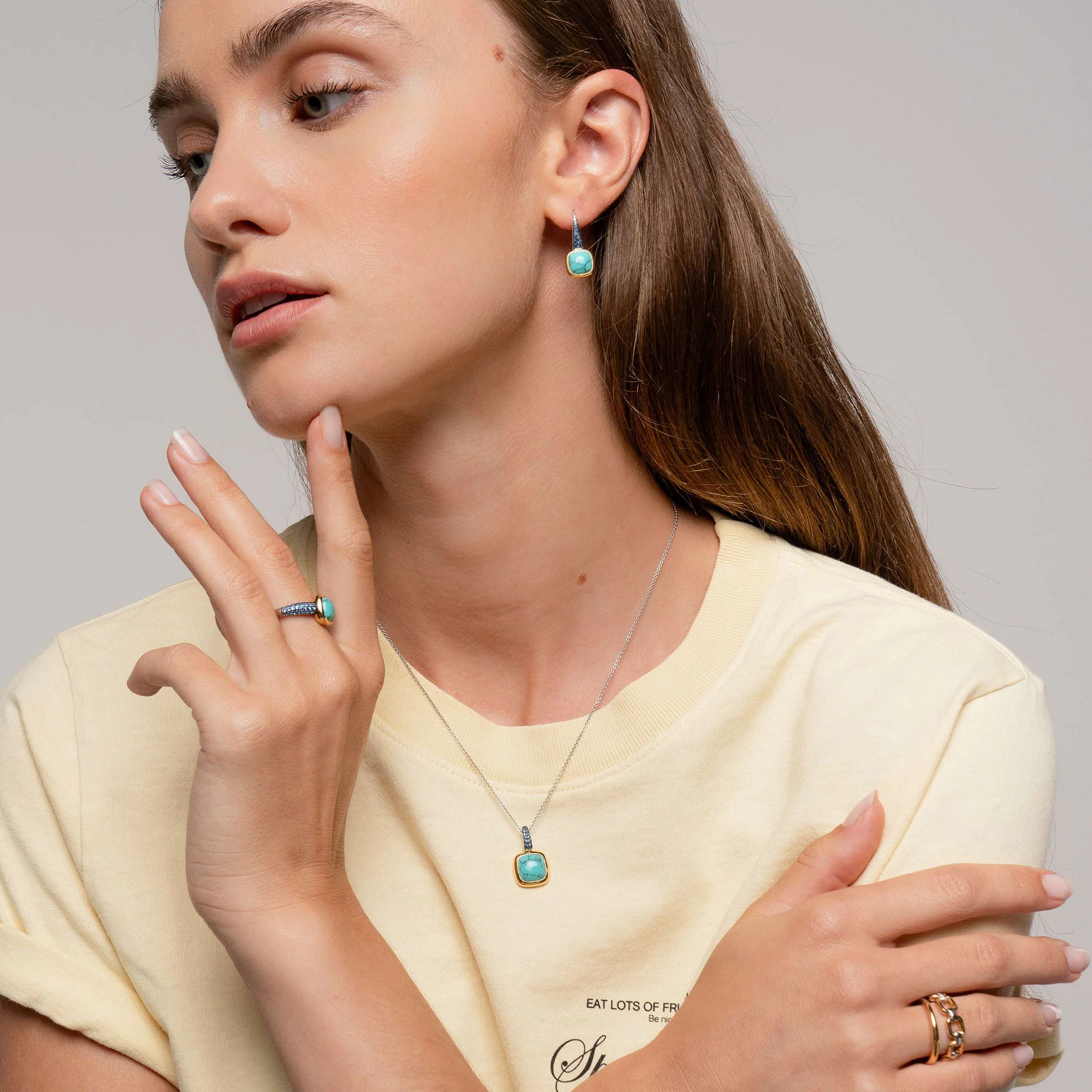 Ti Sento Yellow Gold Plated Turquoise Blue and Blue Cubic Zirconia Pendant 6829TQ - Image 6