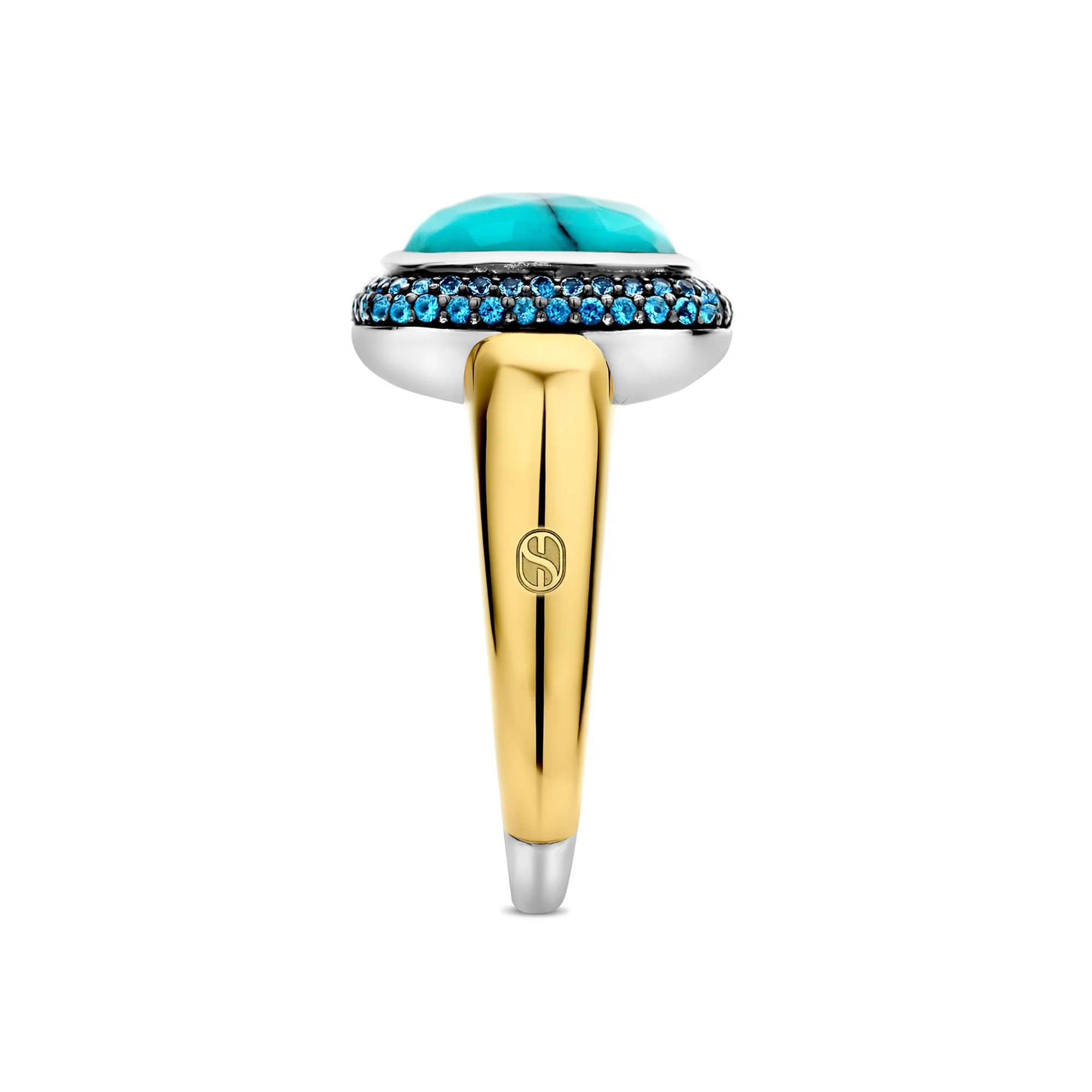 Ti Sento Yellow Gold Plated Turquoise Blue and Blue Cubic Zirconia Ring - Image 2