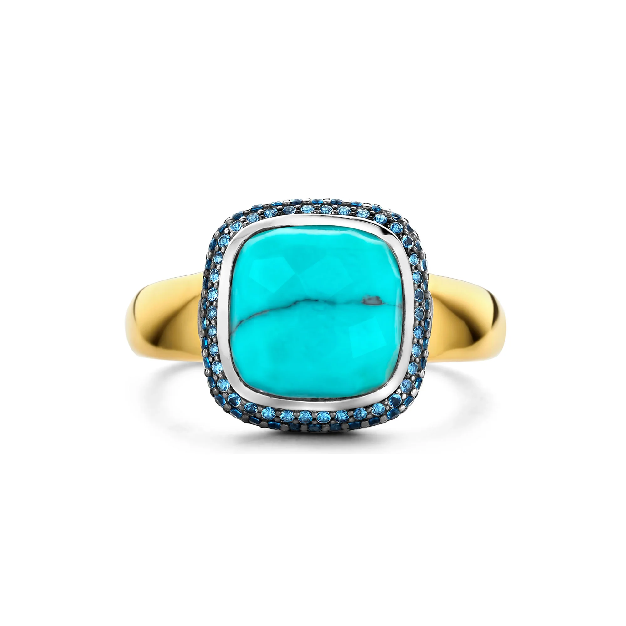 Ti Sento Yellow Gold Plated Turquoise Blue and Blue Cubic Zirconia Ring - Image 3