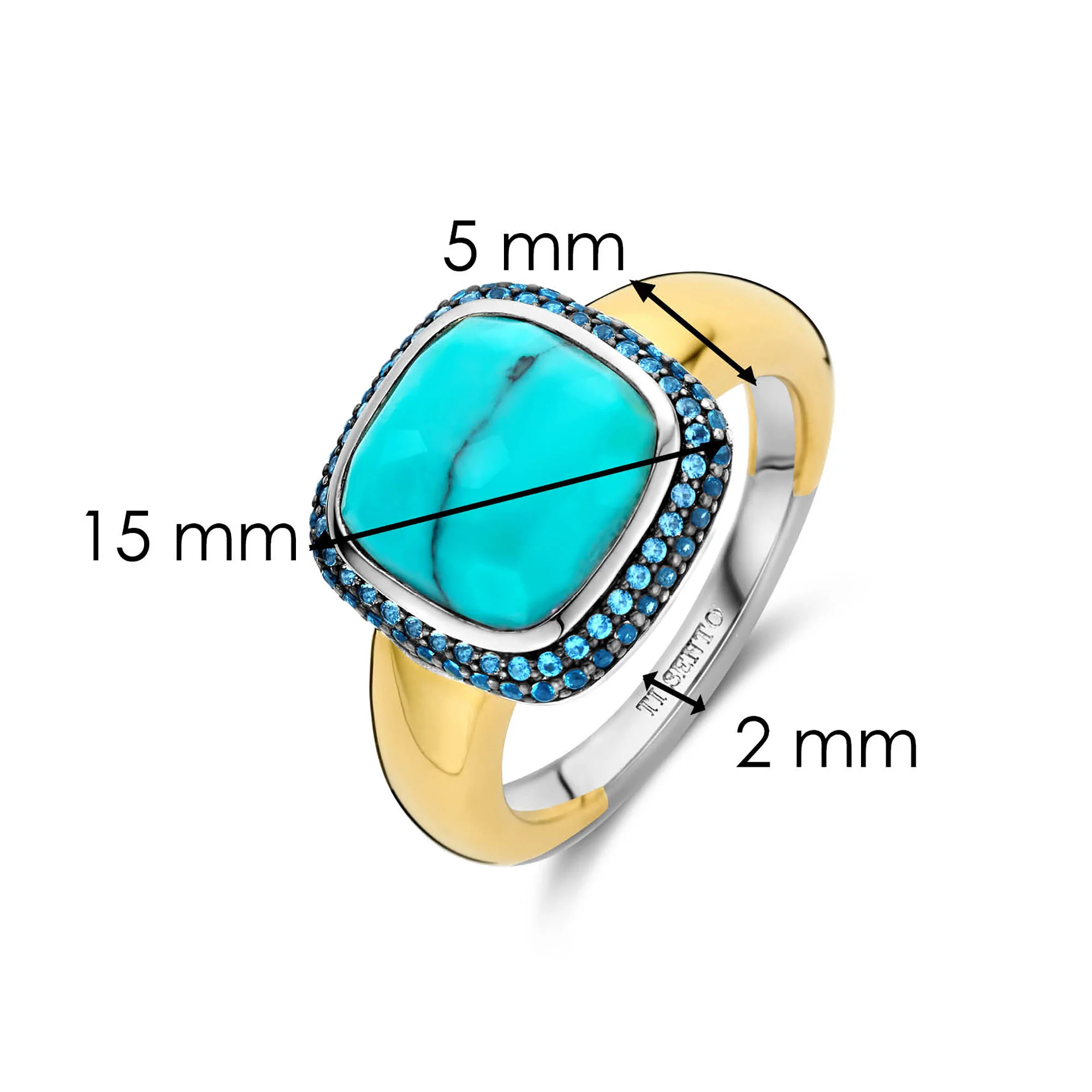 Ti Sento Yellow Gold Plated Turquoise Blue and Blue Cubic Zirconia Ring - Image 5