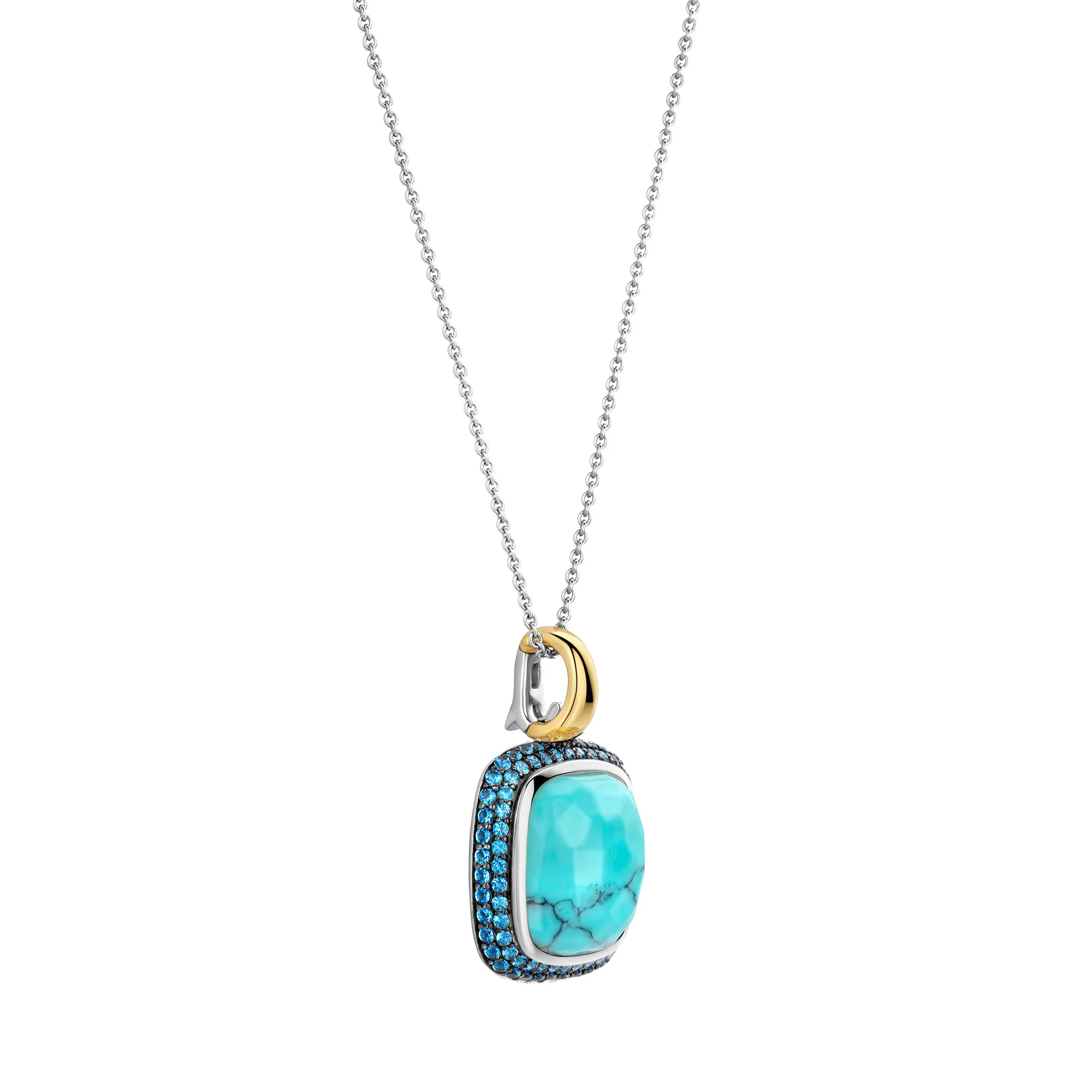 Ti Sento Yellow Gold Plated Turquoise Blue and Cubic Zirconia Pendant - Image 2