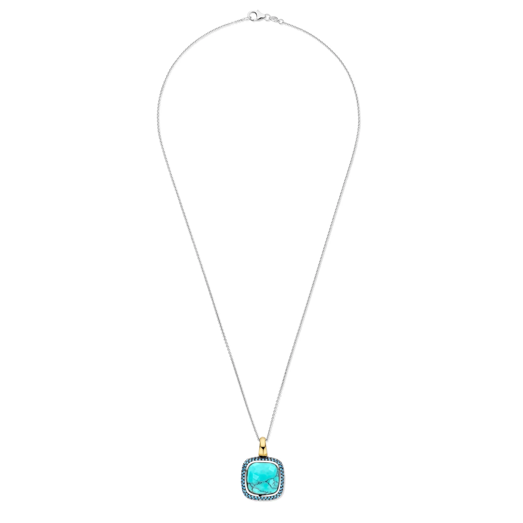 Ti Sento Yellow Gold Plated Turquoise Blue and Cubic Zirconia Pendant - Image 4