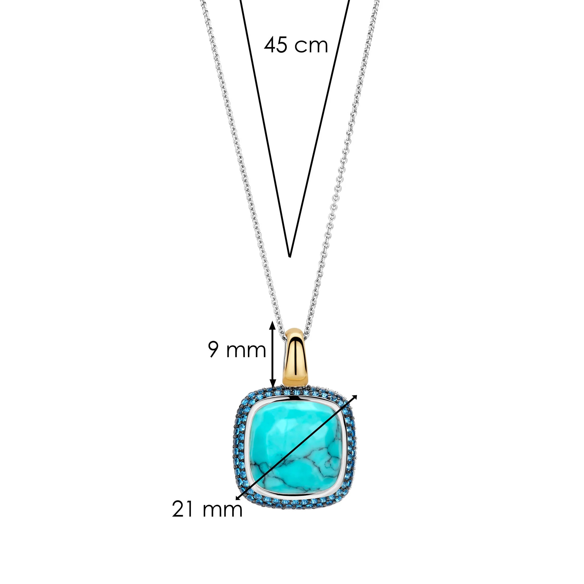 Ti Sento Yellow Gold Plated Turquoise Blue and Cubic Zirconia Pendant - Image 5