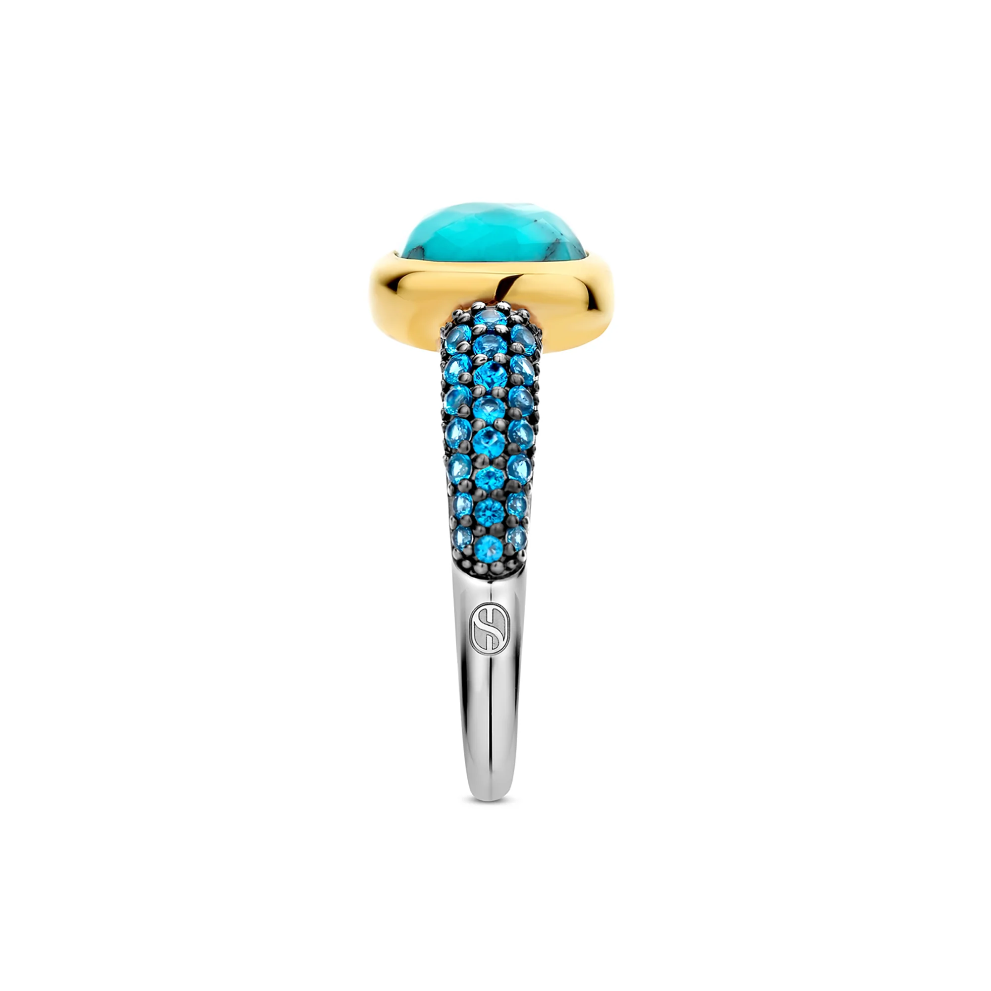 Ti Sento Yellow Gold Plated Turquoise Blue Crystal and Cubic Zirconia Ring 12331TQ (54) - Image 2