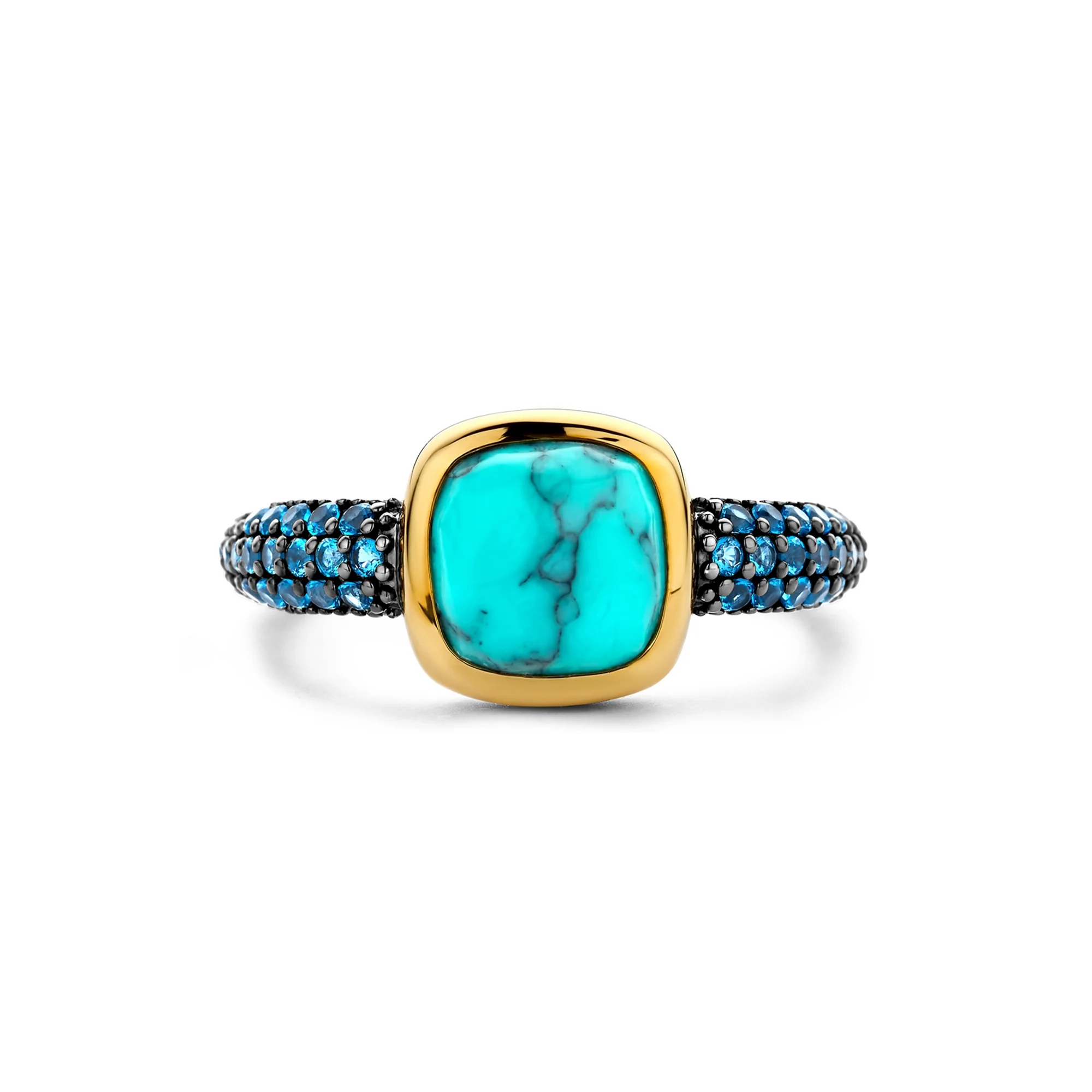 Ti Sento Yellow Gold Plated Turquoise Blue Crystal and Cubic Zirconia Ring 12331TQ (54) - Image 3