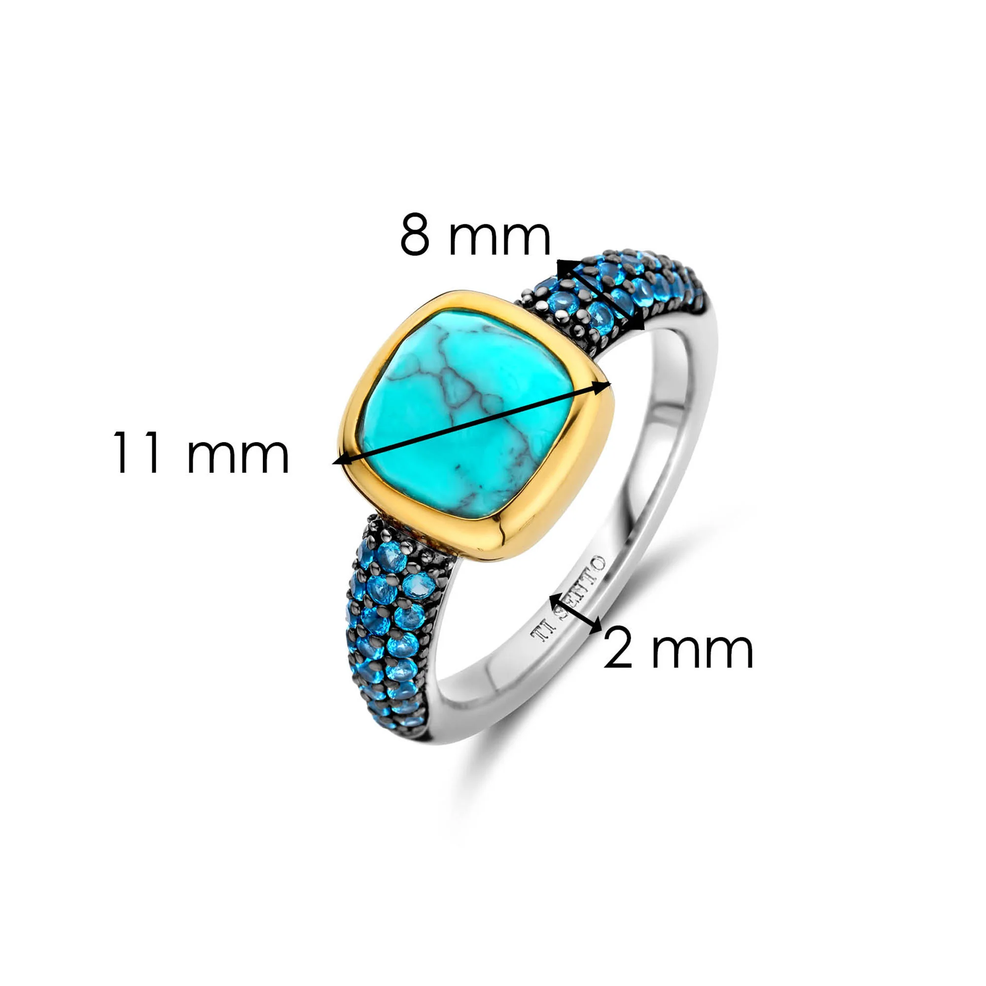 Ti Sento Yellow Gold Plated Turquoise Blue Crystal and Cubic Zirconia Ring 12331TQ (54) - Image 5