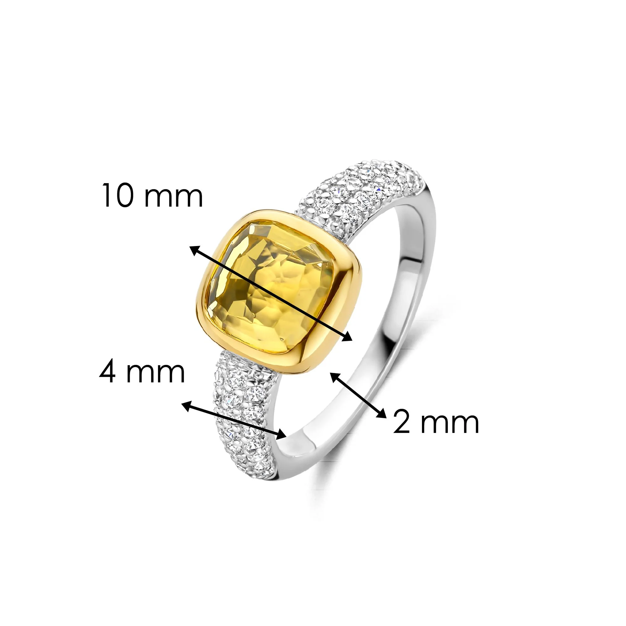 Ti Sento Yellow Gold Plated Yellow Crystal and Cubic Zirconia Cushion Solitaire Ring 12331DY (52) - Image 4