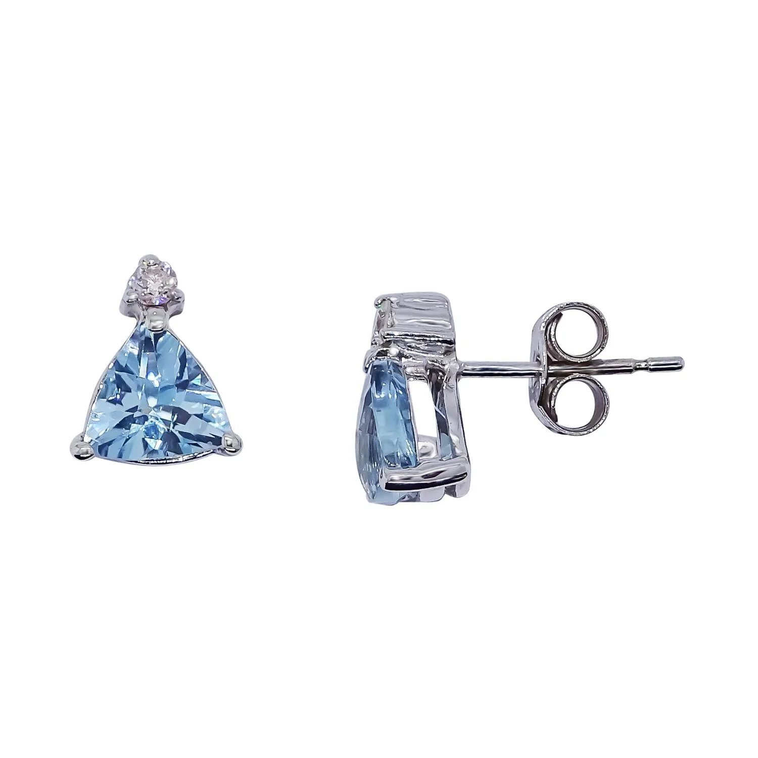 Trilliant Blue Topaz 9ct White Gold Stud Earrings - Image 2