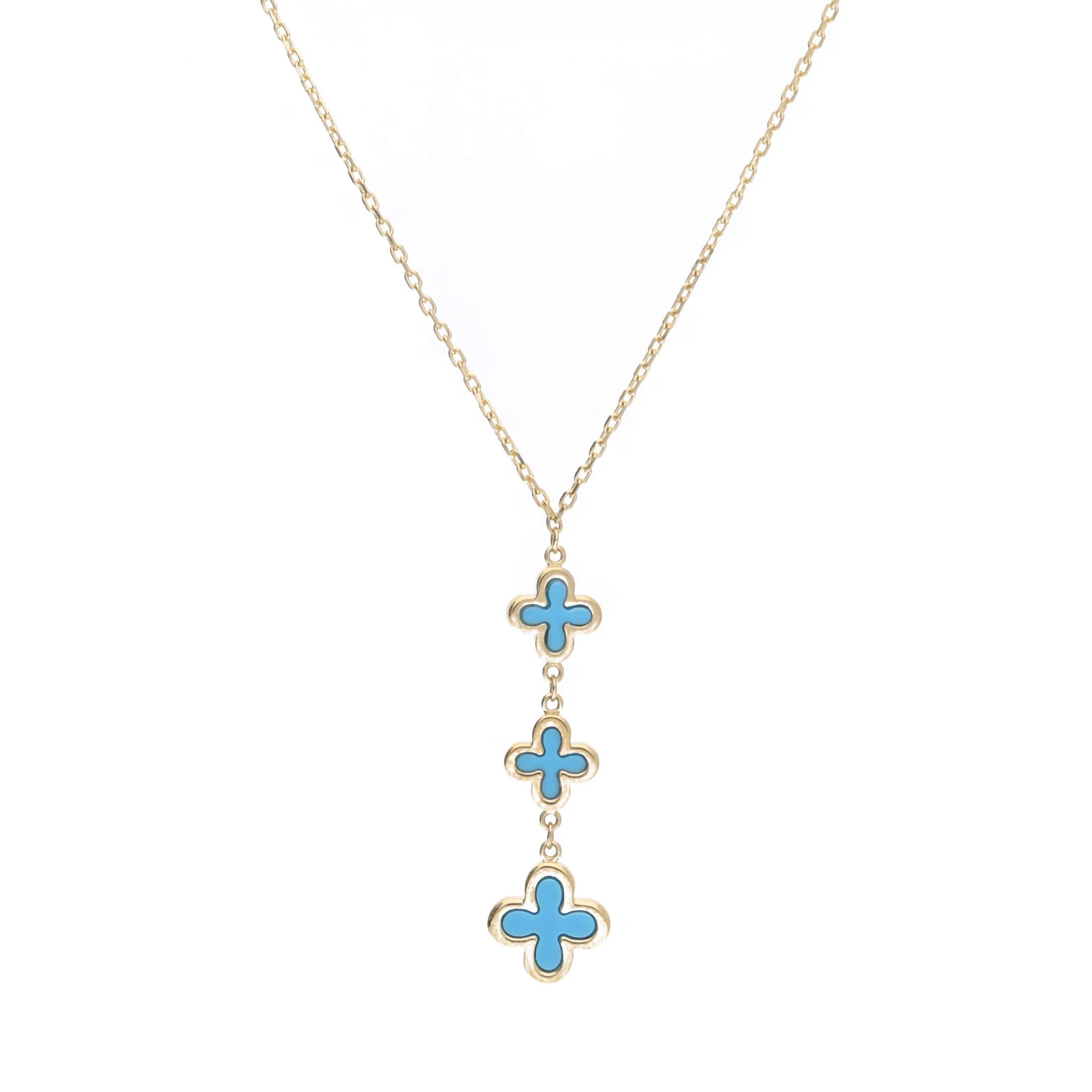 Turquoise 9ct Yellow Gold Clover Drop Necklace