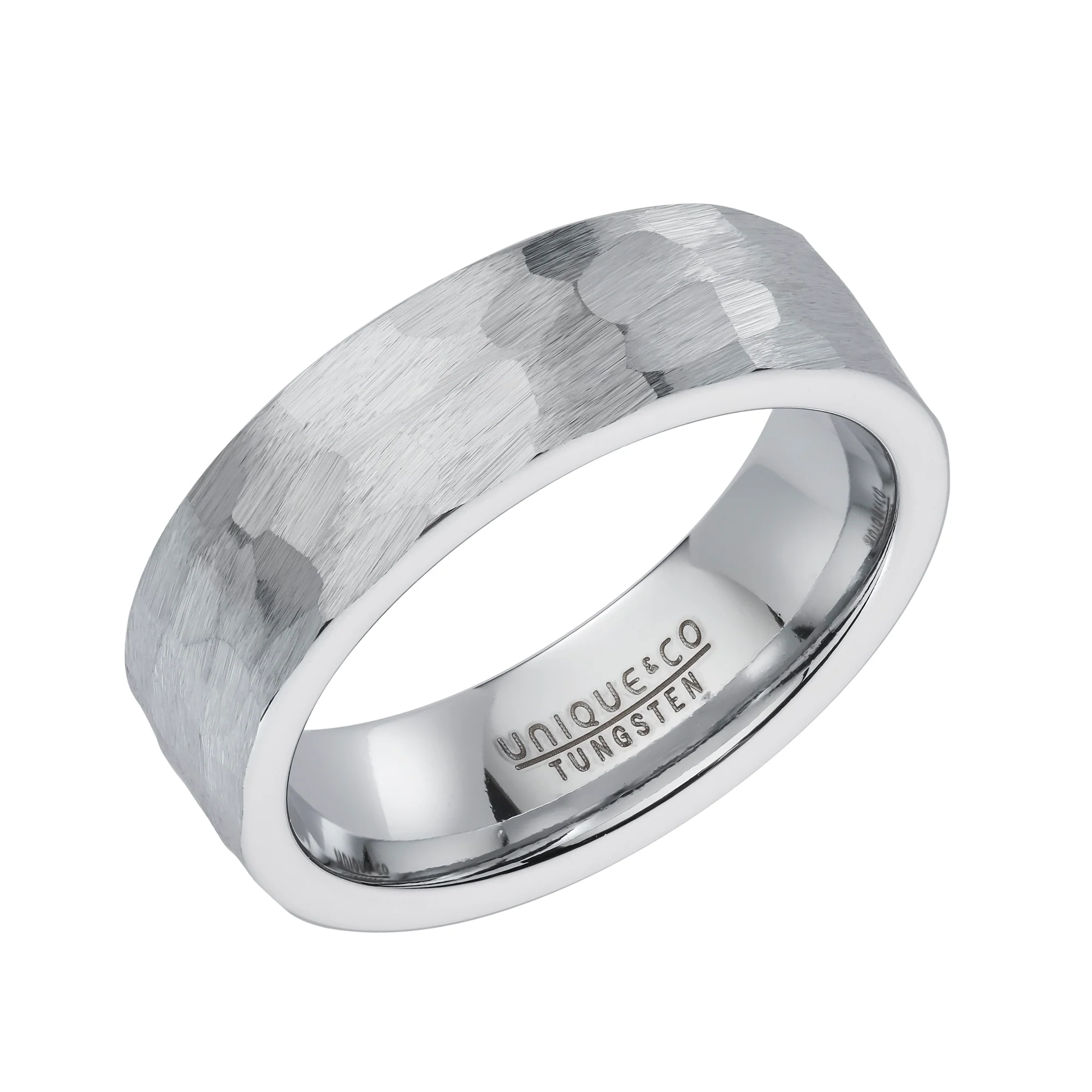 Unique Hammered 7mm Tungsten Carbide Ring (60)