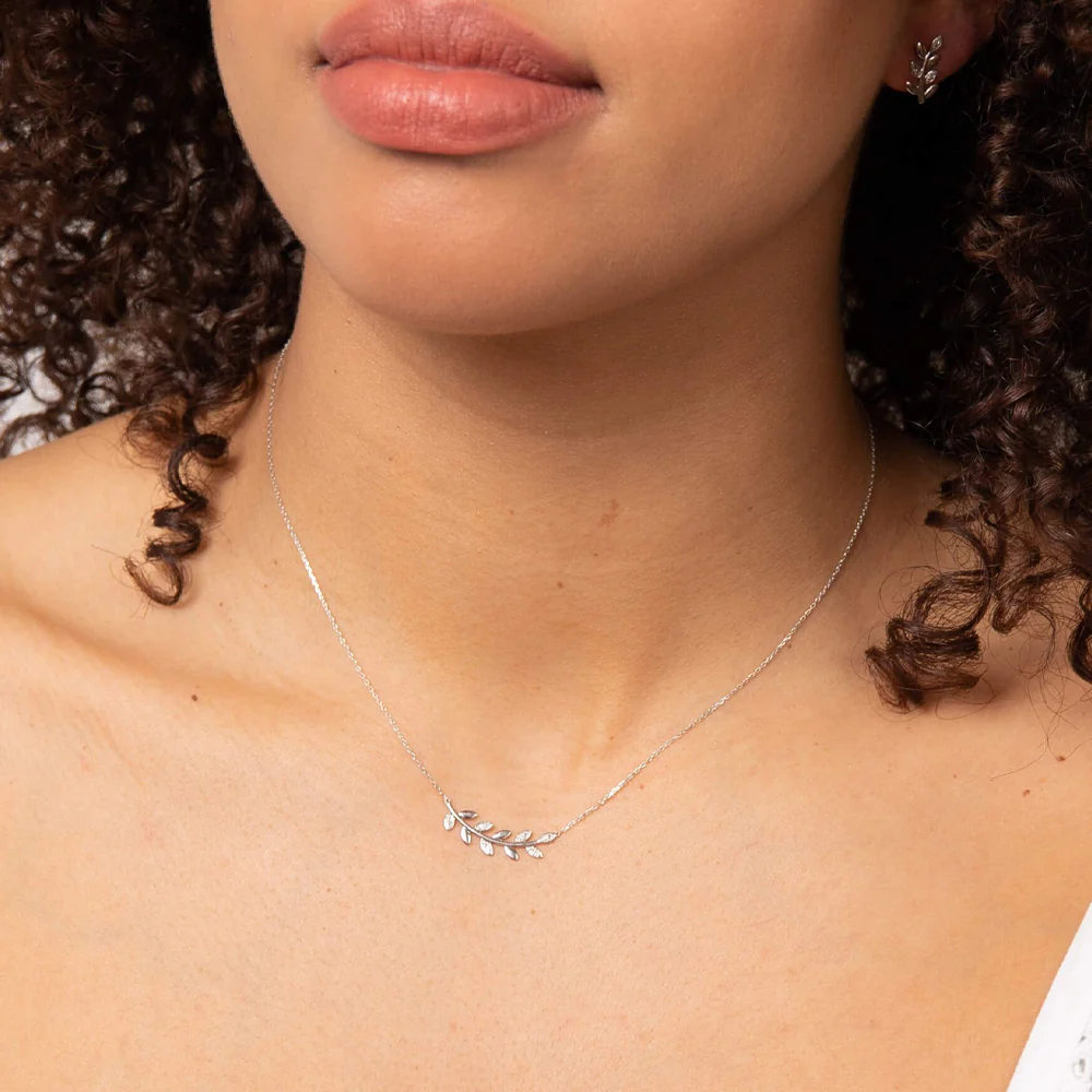 Vine Leaf Diamond 9ct White Gold Necklace - Image 2