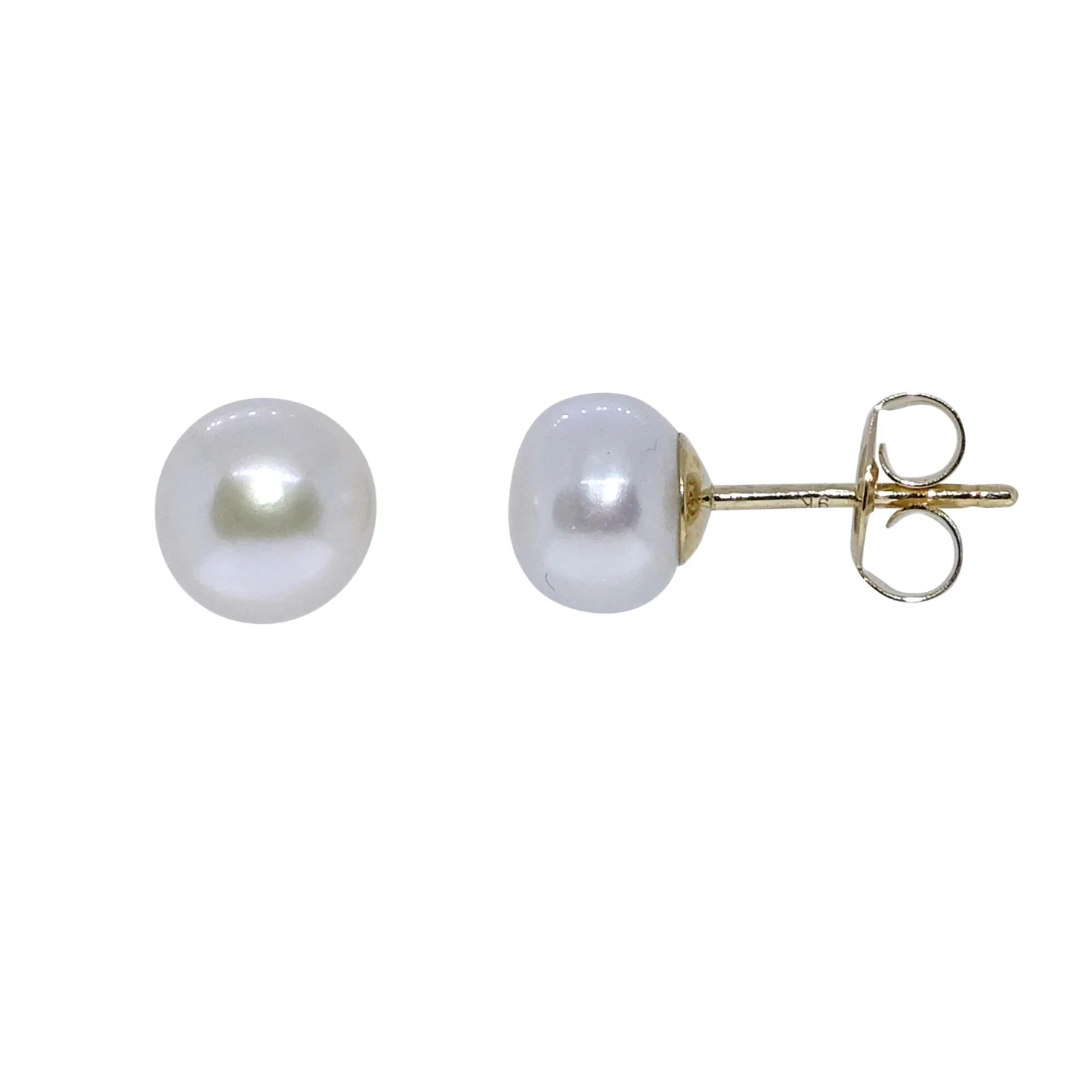 White Freshwater Pearl 9ct Yellow Gold Stud Earrings - Image 2