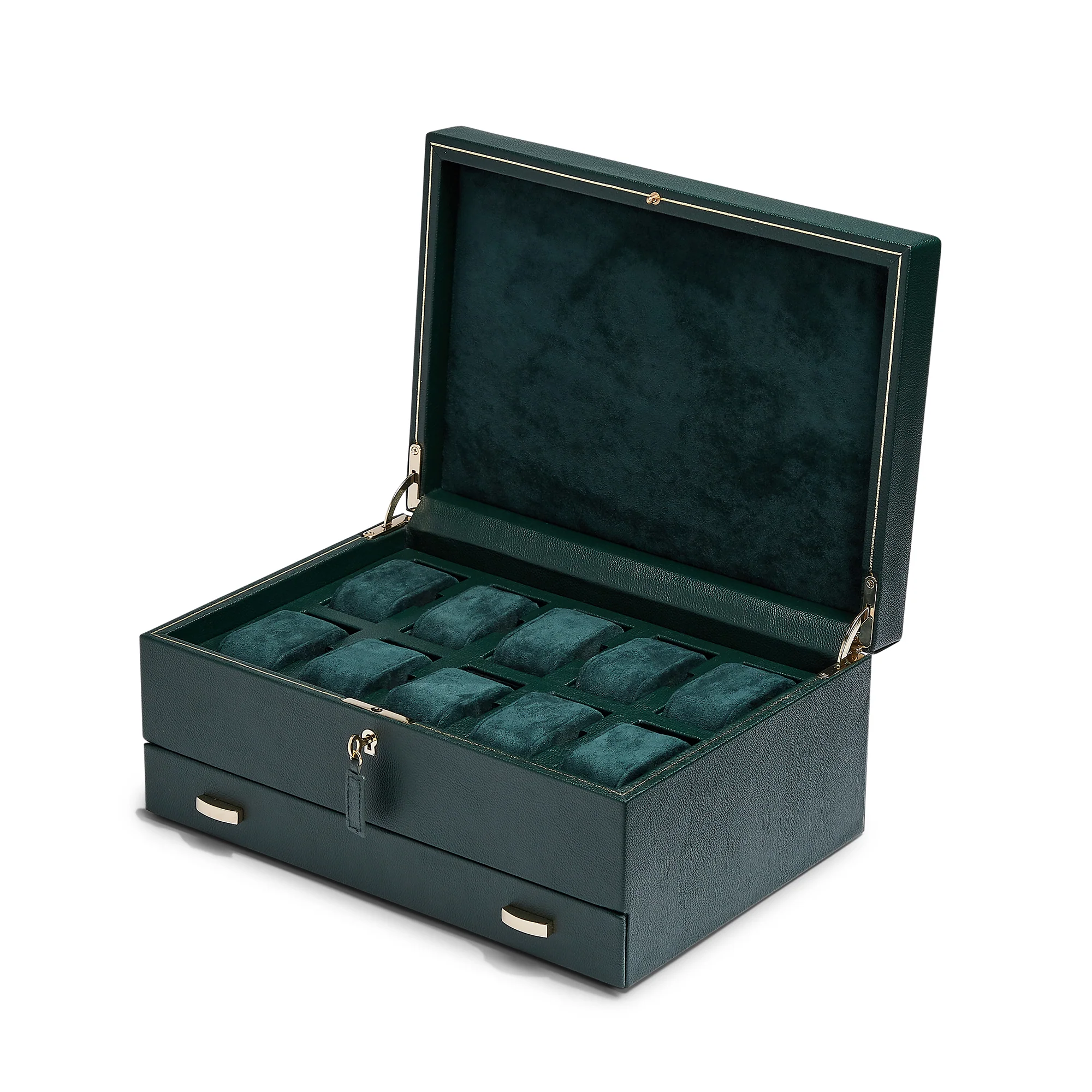 WOLF British Racing Green 10 Piece Watch Box with Storage - Image 2