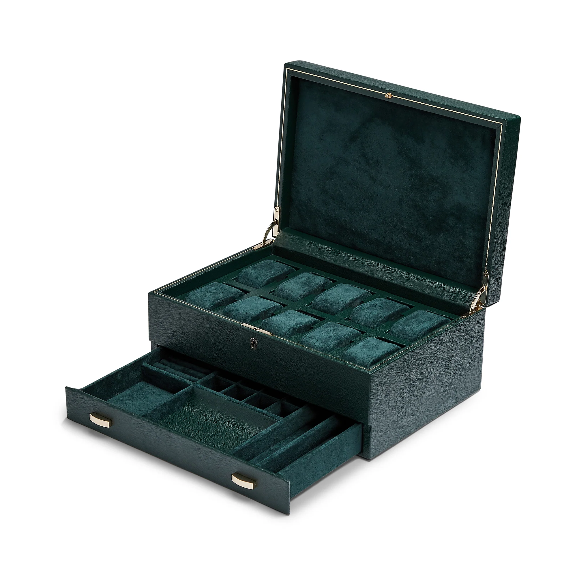WOLF British Racing Green 10 Piece Watch Box with Storage - Image 3