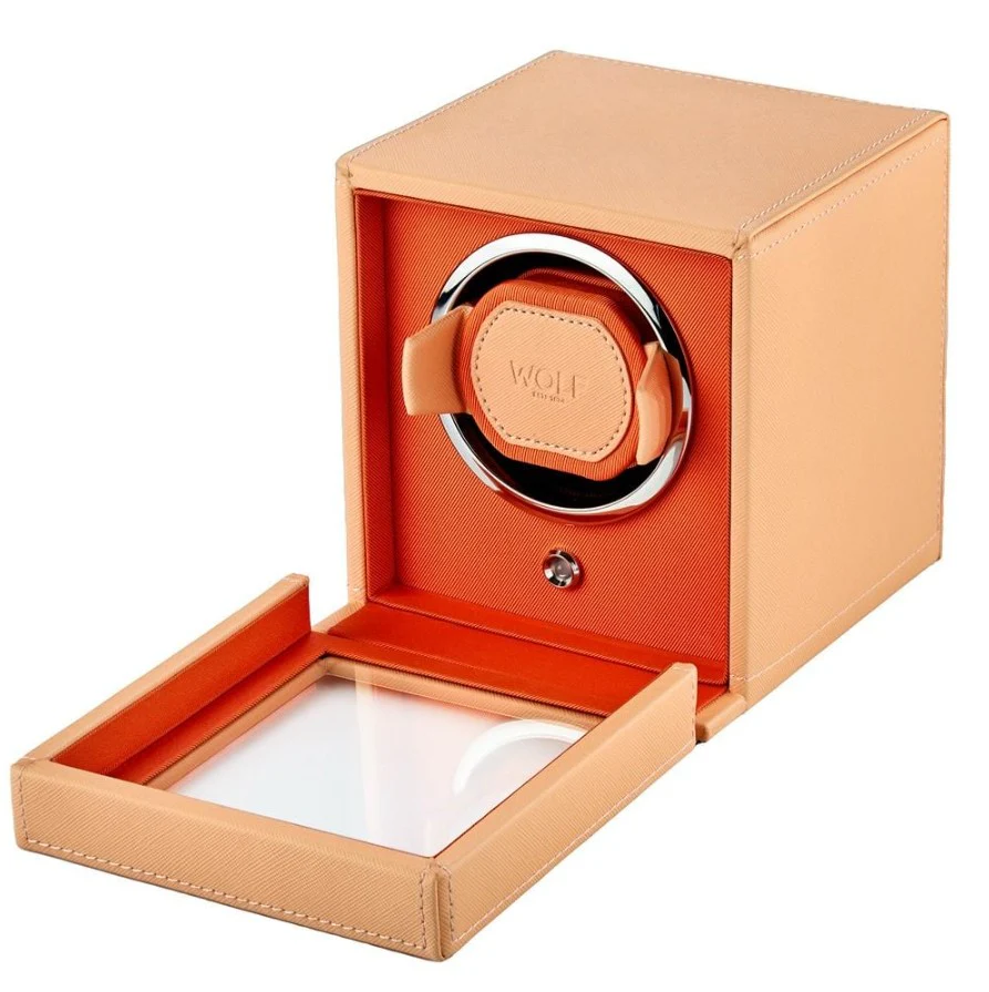 Wolf Cub Single Watch Winder with Cover Seltzer Peach/Orange - Image 3