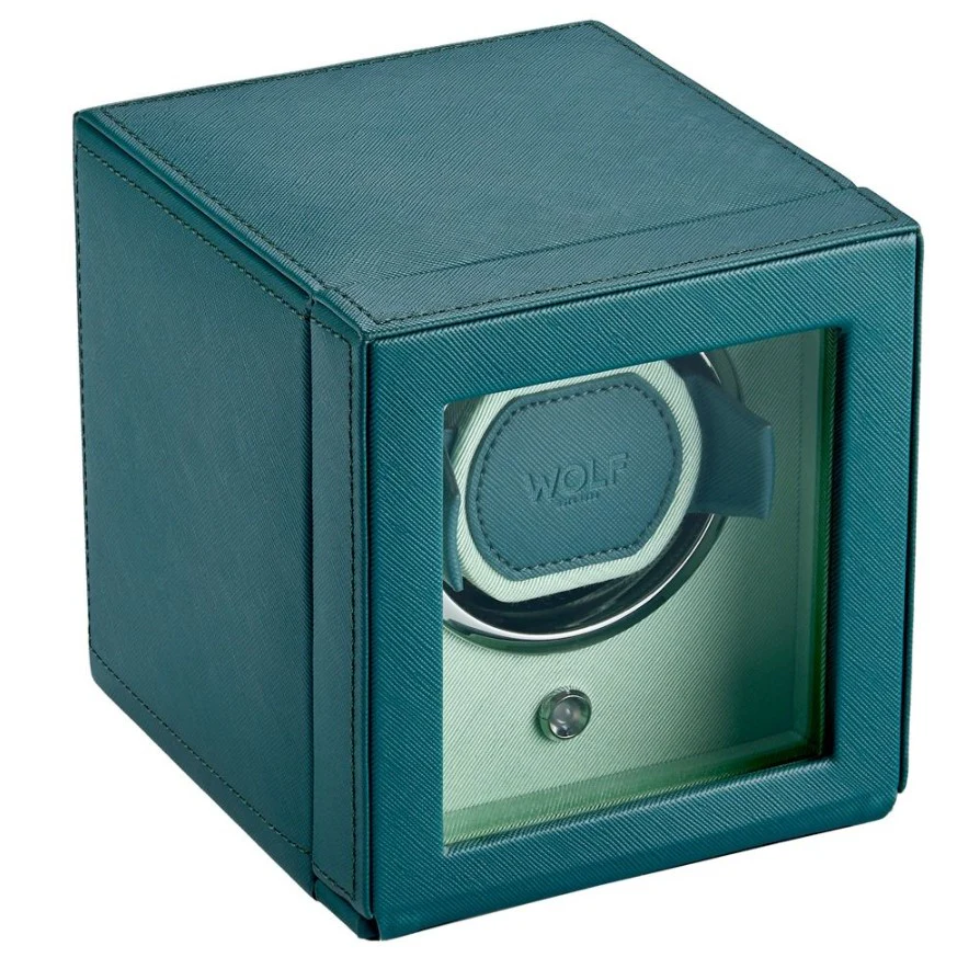 WOLF Cub Single Watch Winder with Cover Seltzer Teal/Mint - Image 2