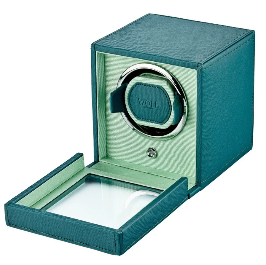 WOLF Cub Single Watch Winder with Cover Seltzer Teal/Mint - Image 3
