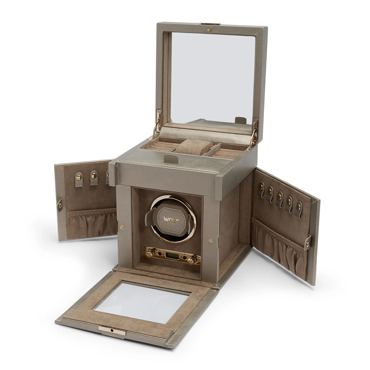 WOLF Palermo Single Watch Winder With Jewellery Storage - Image 2