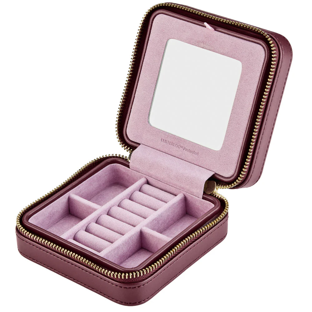 WOLF X LIBERTY Ianthe Burgundy Small Travel Jewellery Zip Case - Image 2