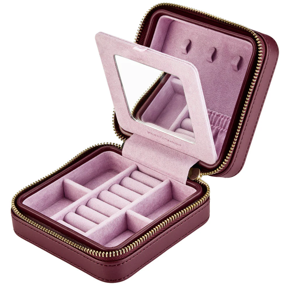 WOLF X LIBERTY Ianthe Burgundy Small Travel Jewellery Zip Case - Image 4