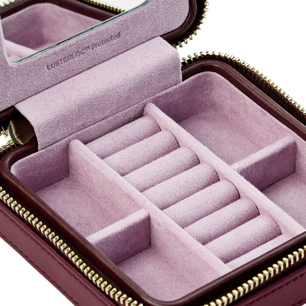 WOLF X LIBERTY Ianthe Burgundy Small Travel Jewellery Zip Case - Image 5