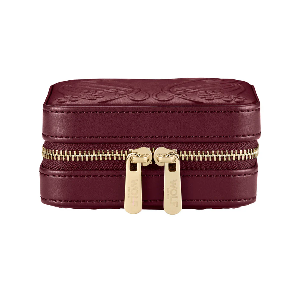 WOLF X LIBERTY Ianthe Burgundy Small Travel Jewellery Zip Case - Image 7