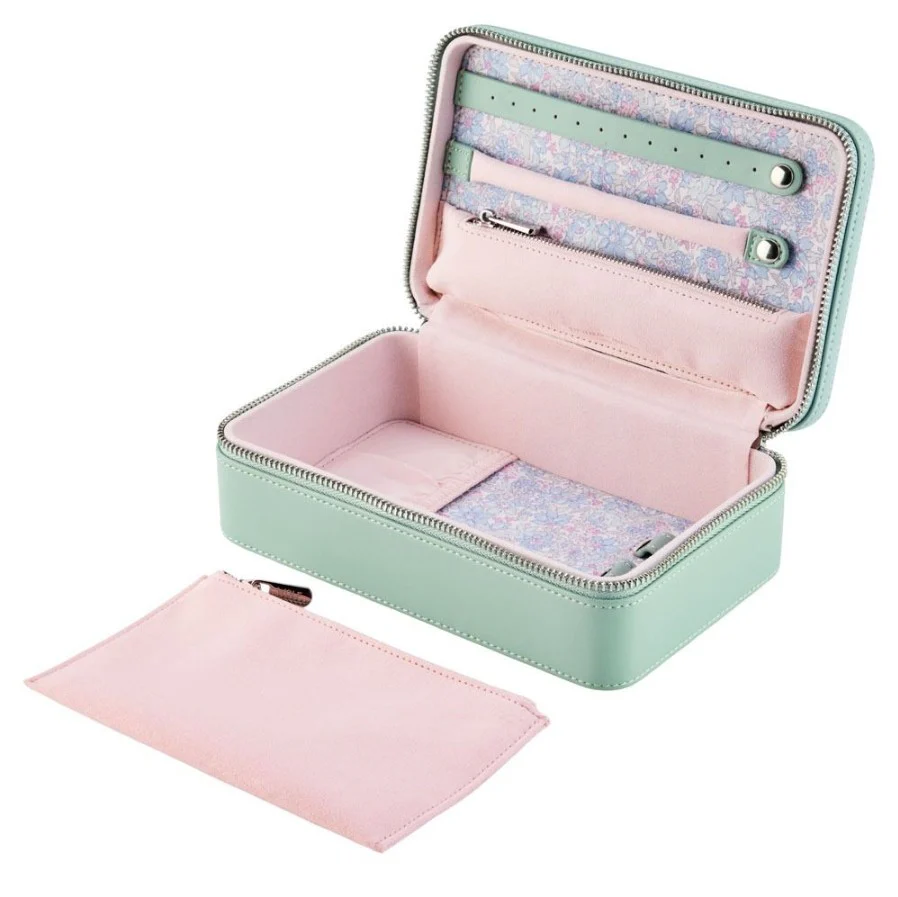 WOLF X LIBERTY Julia Interior Print Medium Jewellery Zip Case - Sage Green - Image 4