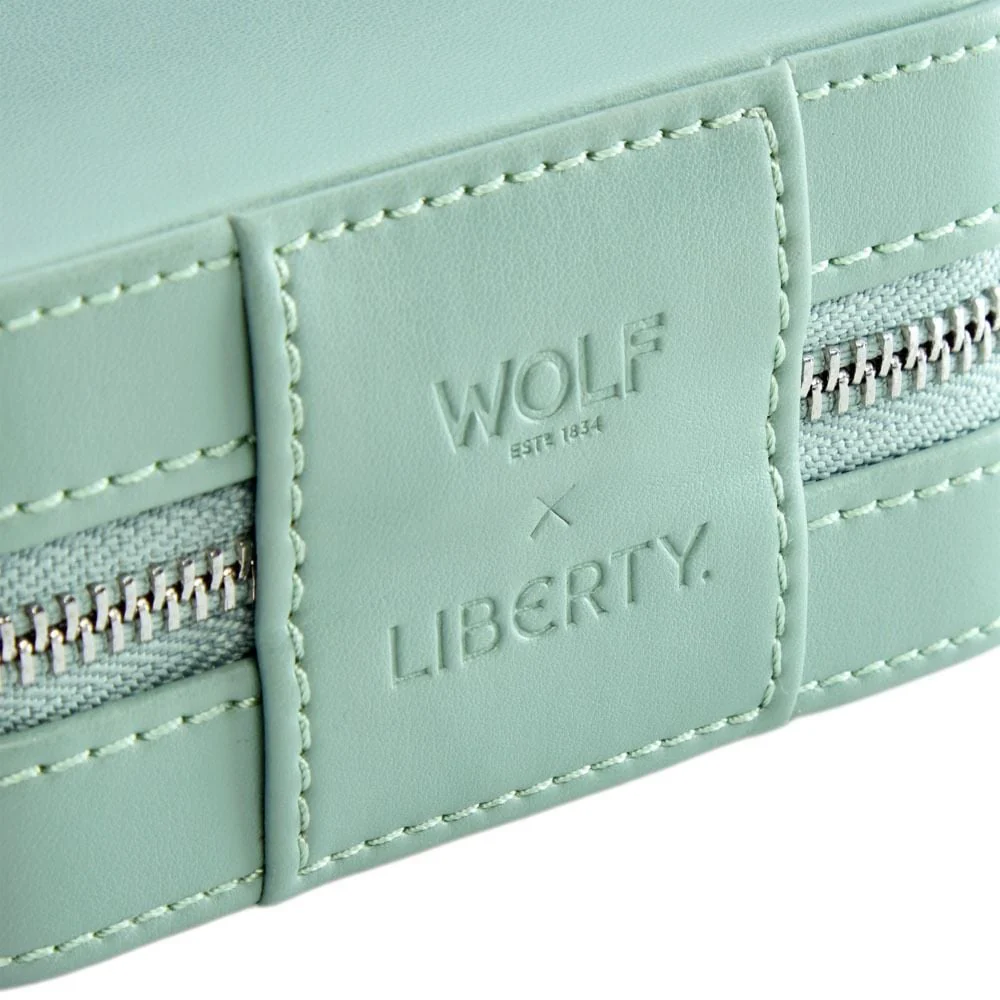 WOLF X LIBERTY Julia Interior Print Small Travel Jewellery Zip Case - Sage Green - ONLINE EXCLUSIVE - Image 2