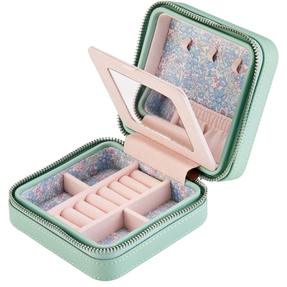 WOLF X LIBERTY Julia Interior Print Small Travel Jewellery Zip Case - Sage Green - ONLINE EXCLUSIVE - Image 7