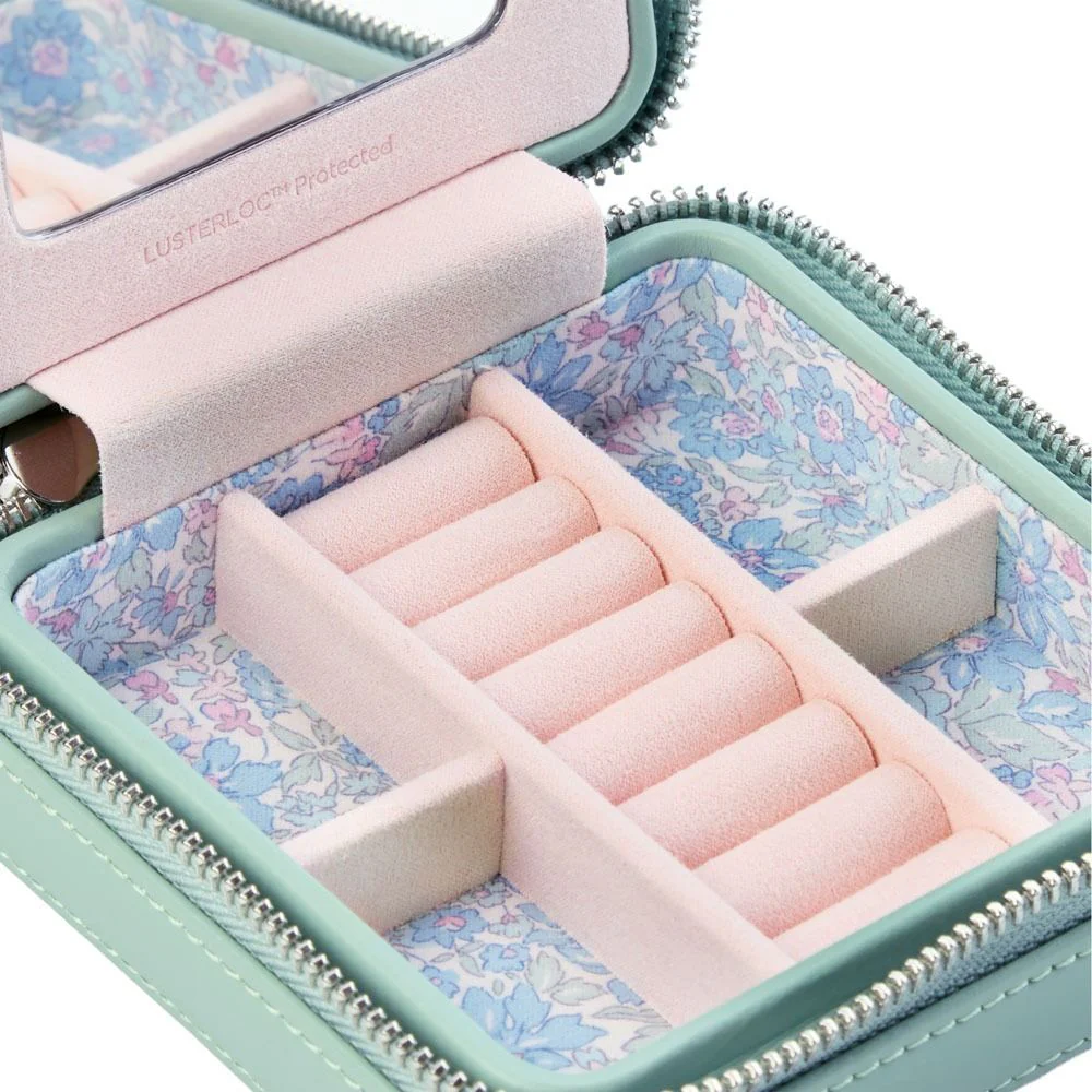WOLF X LIBERTY Julia Interior Print Small Travel Jewellery Zip Case - Sage Green- ONLINE EXCLUSIVE - Image 5